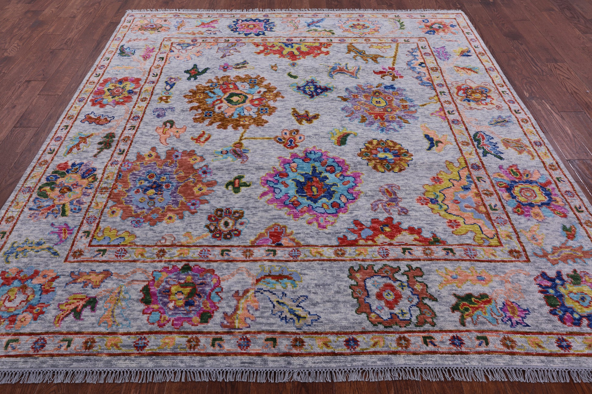 Grey Square Turkish Oushak Hand Knotted Wool Rug - 8' 0" X 8' 3" - Golden Nile
