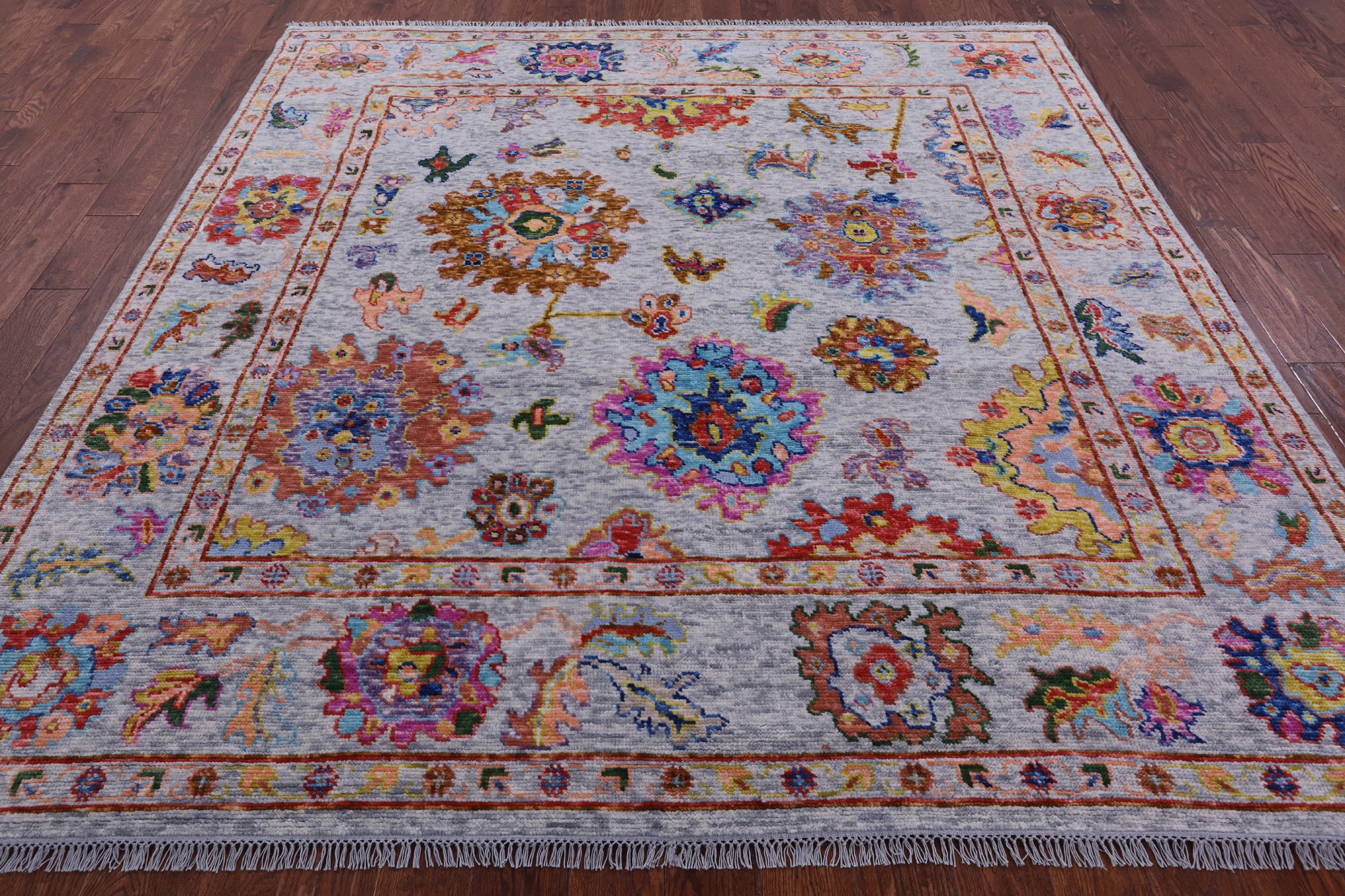 Grey Square Turkish Oushak Hand Knotted Wool Rug - 8' 0" X 8' 3" - Golden Nile