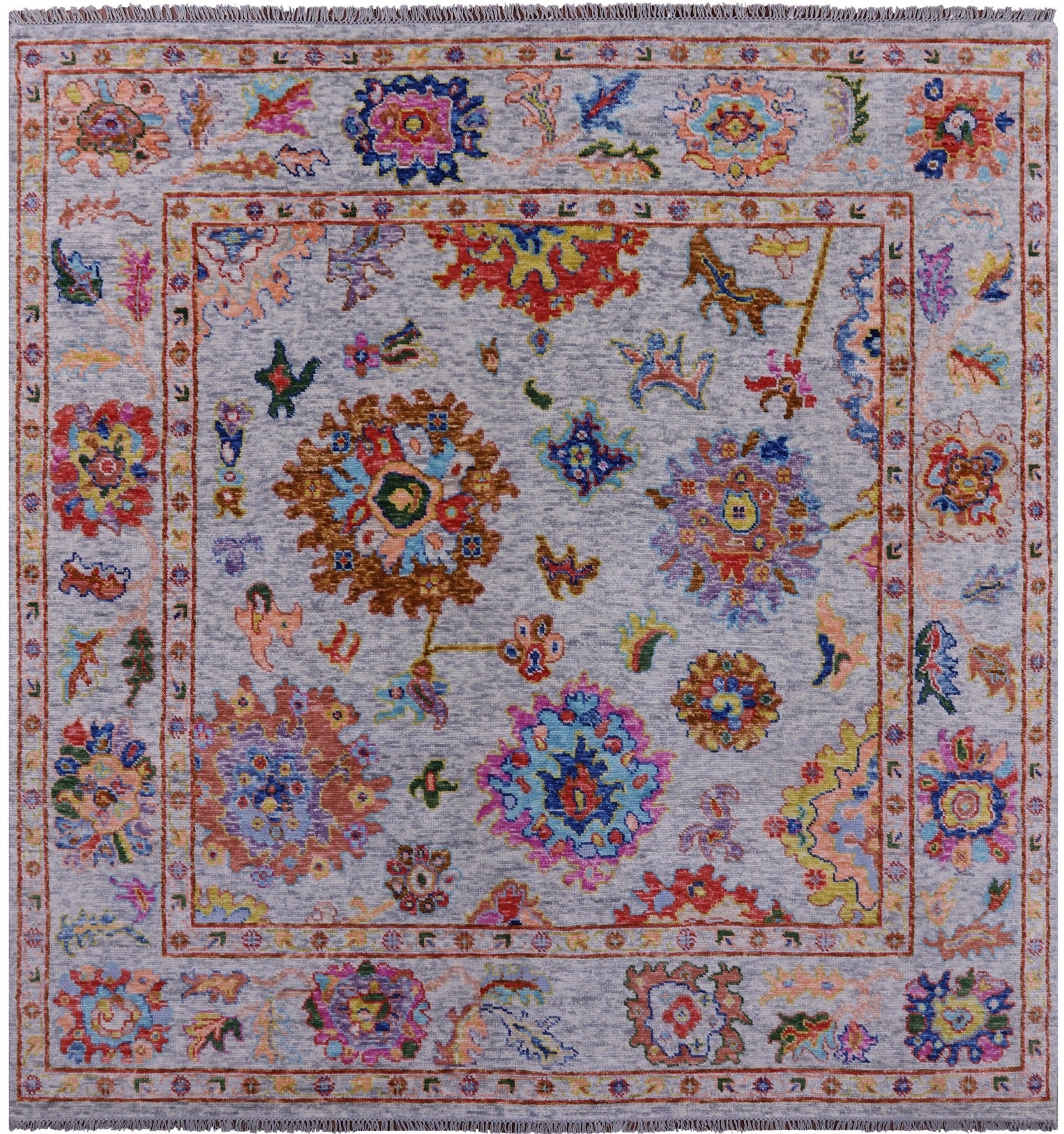 Grey Square Turkish Oushak Hand Knotted Wool Rug - 8' 0" X 8' 3" - Golden Nile
