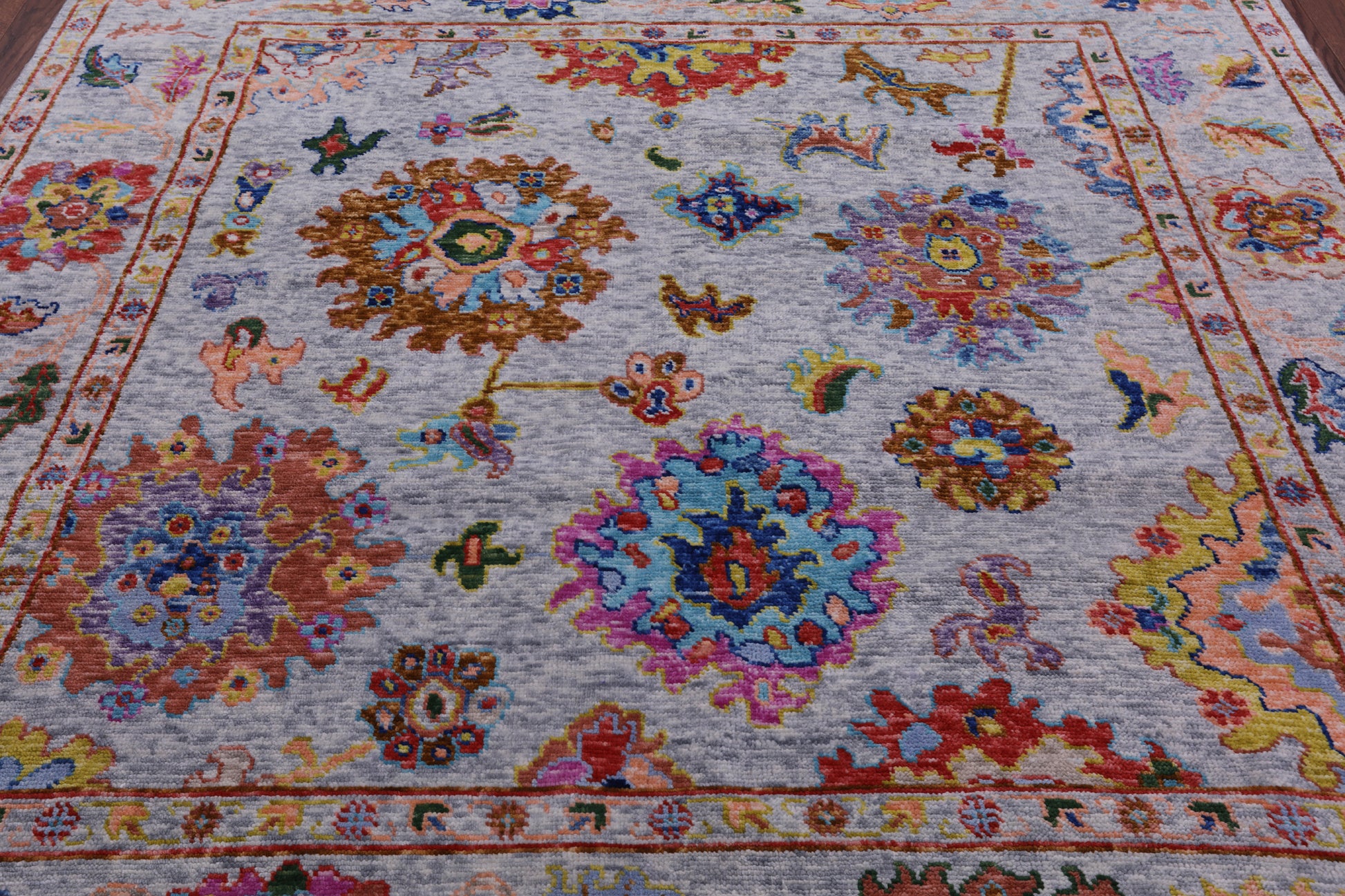 Grey Square Turkish Oushak Hand Knotted Wool Rug - 8' 0" X 8' 3" - Golden Nile