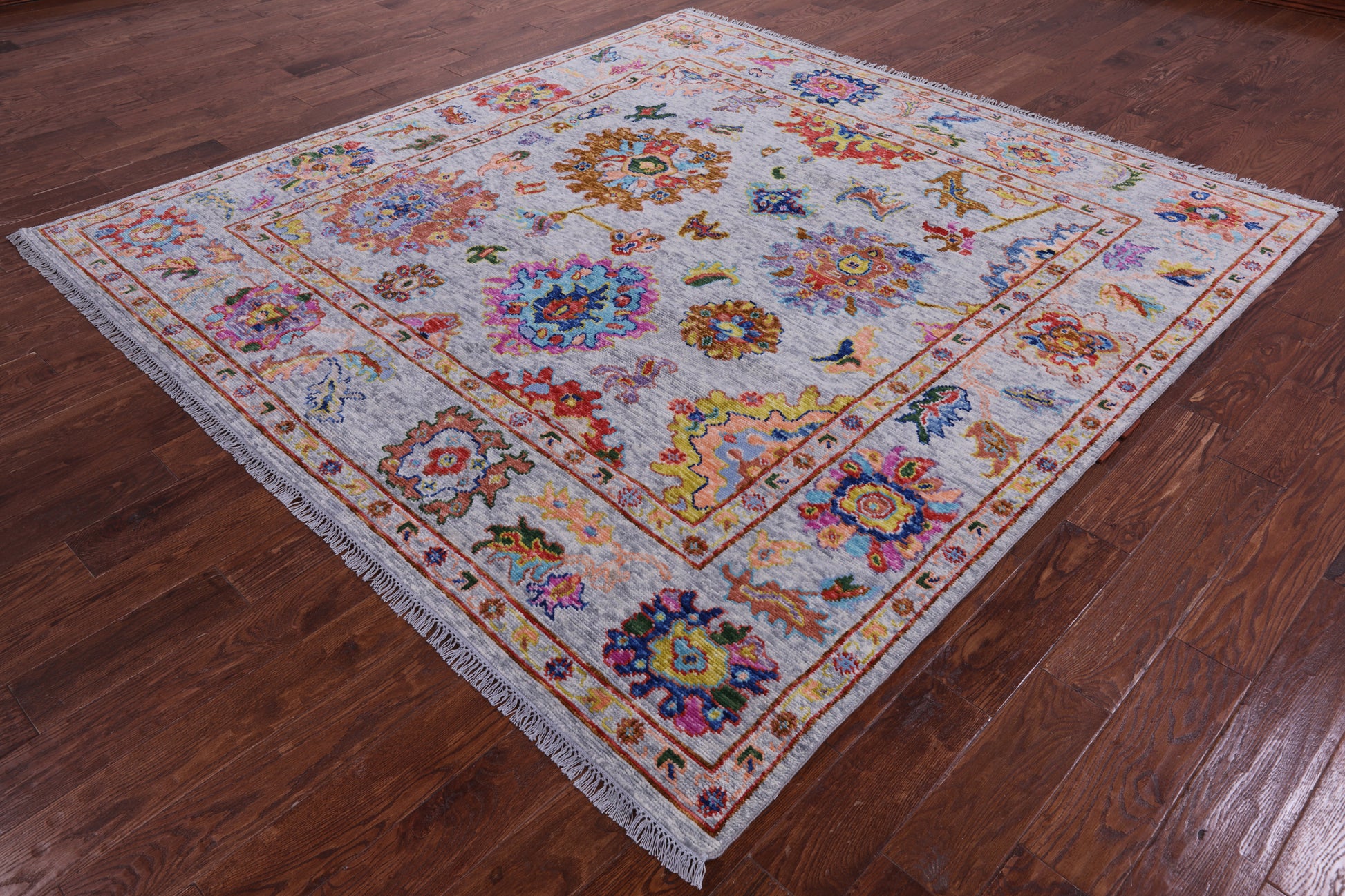 Grey Square Turkish Oushak Hand Knotted Wool Rug - 8' 0" X 8' 3" - Golden Nile
