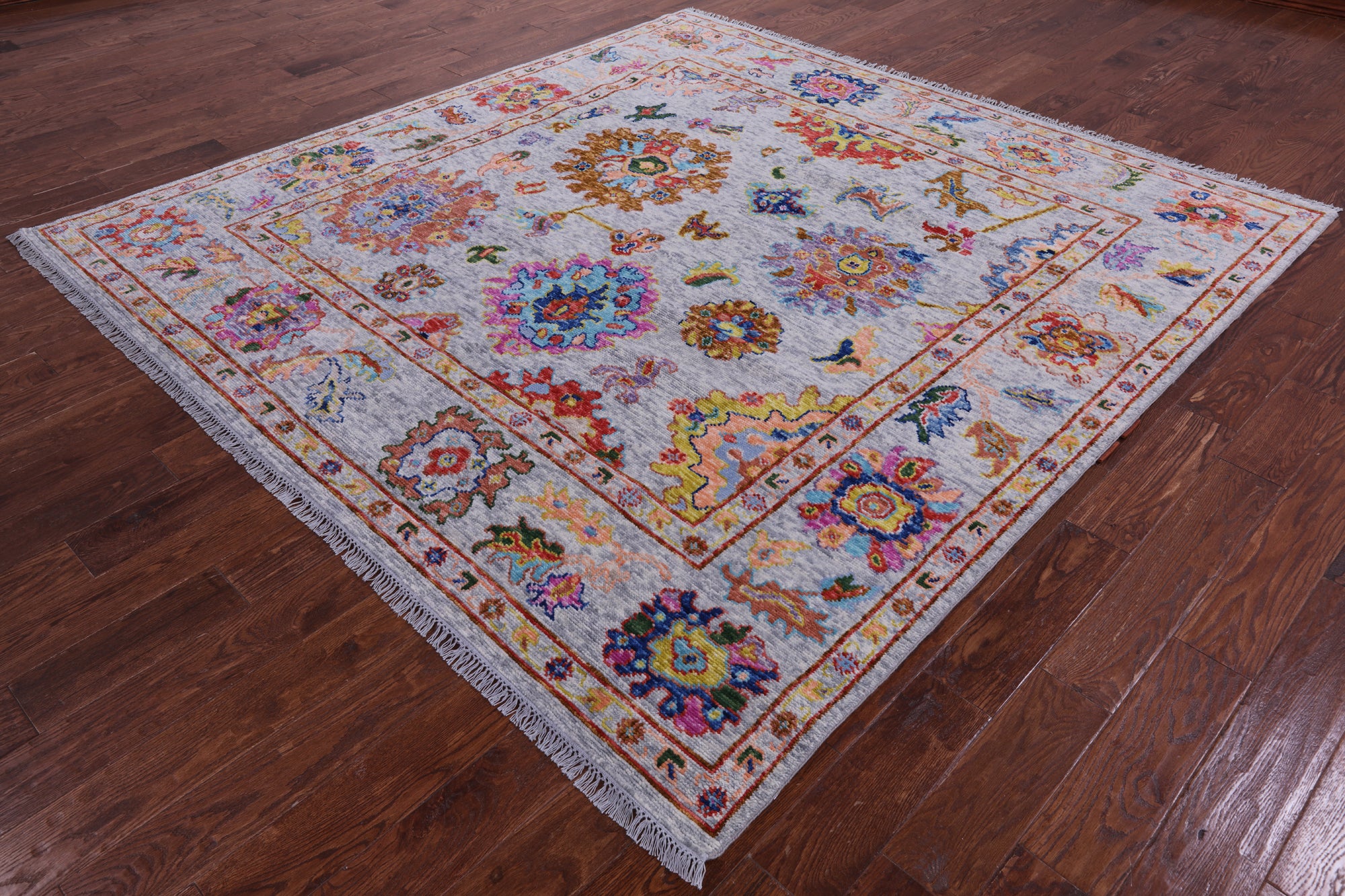 Grey Square Turkish Oushak Hand Knotted Wool Rug - 8' 0" X 8' 3" - Golden Nile