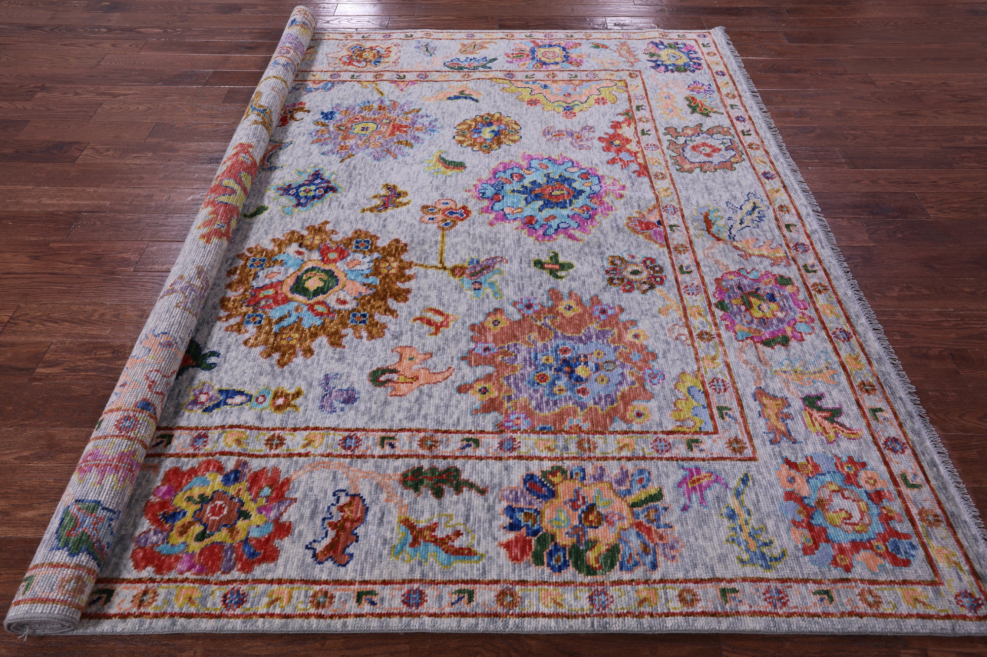 Grey Square Turkish Oushak Hand Knotted Wool Rug - 8' 0" X 8' 3" - Golden Nile