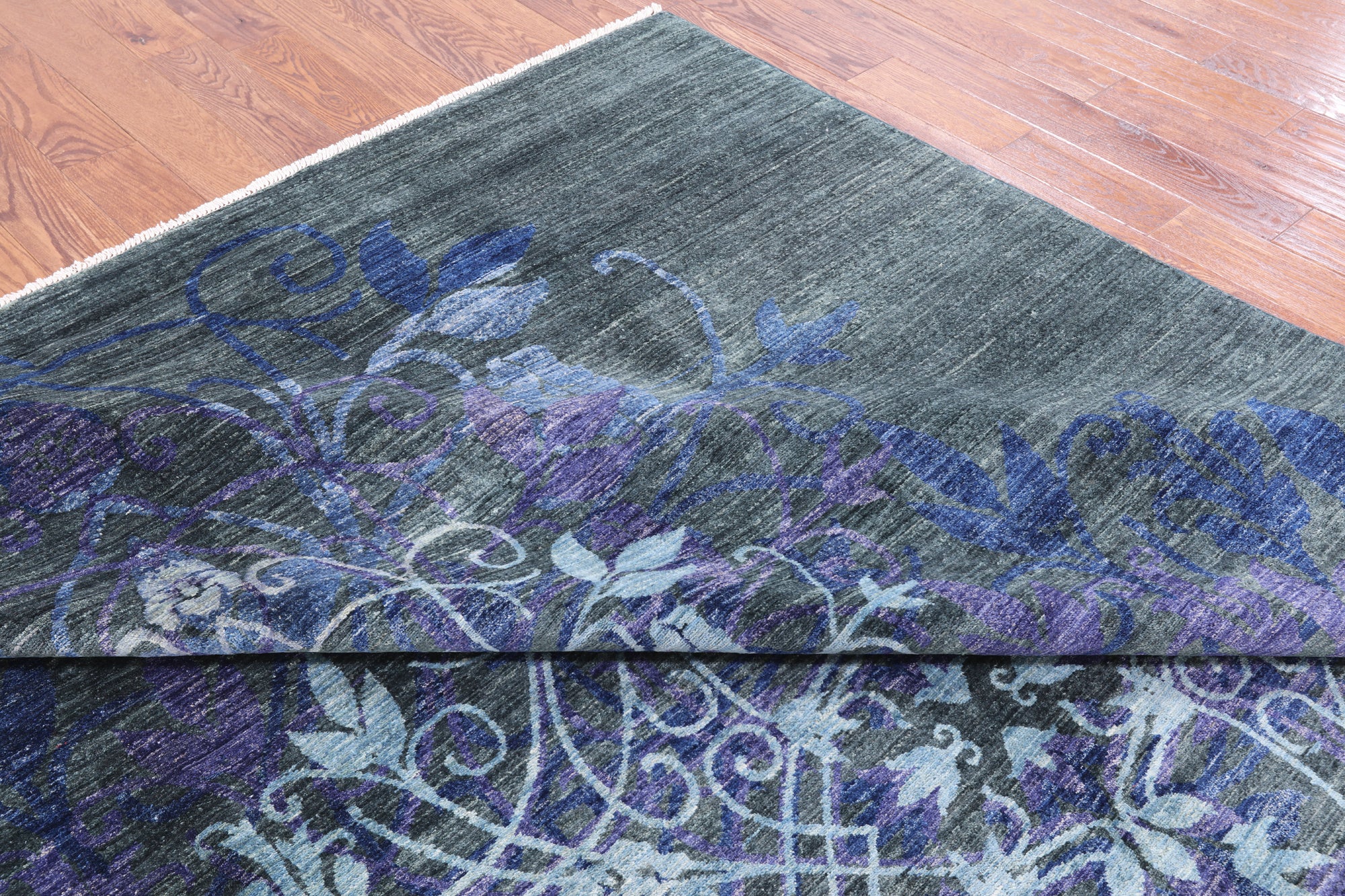 Green William Morris Handmade Wool Area Rug - 9' 3" X 12' 10" - Golden Nile