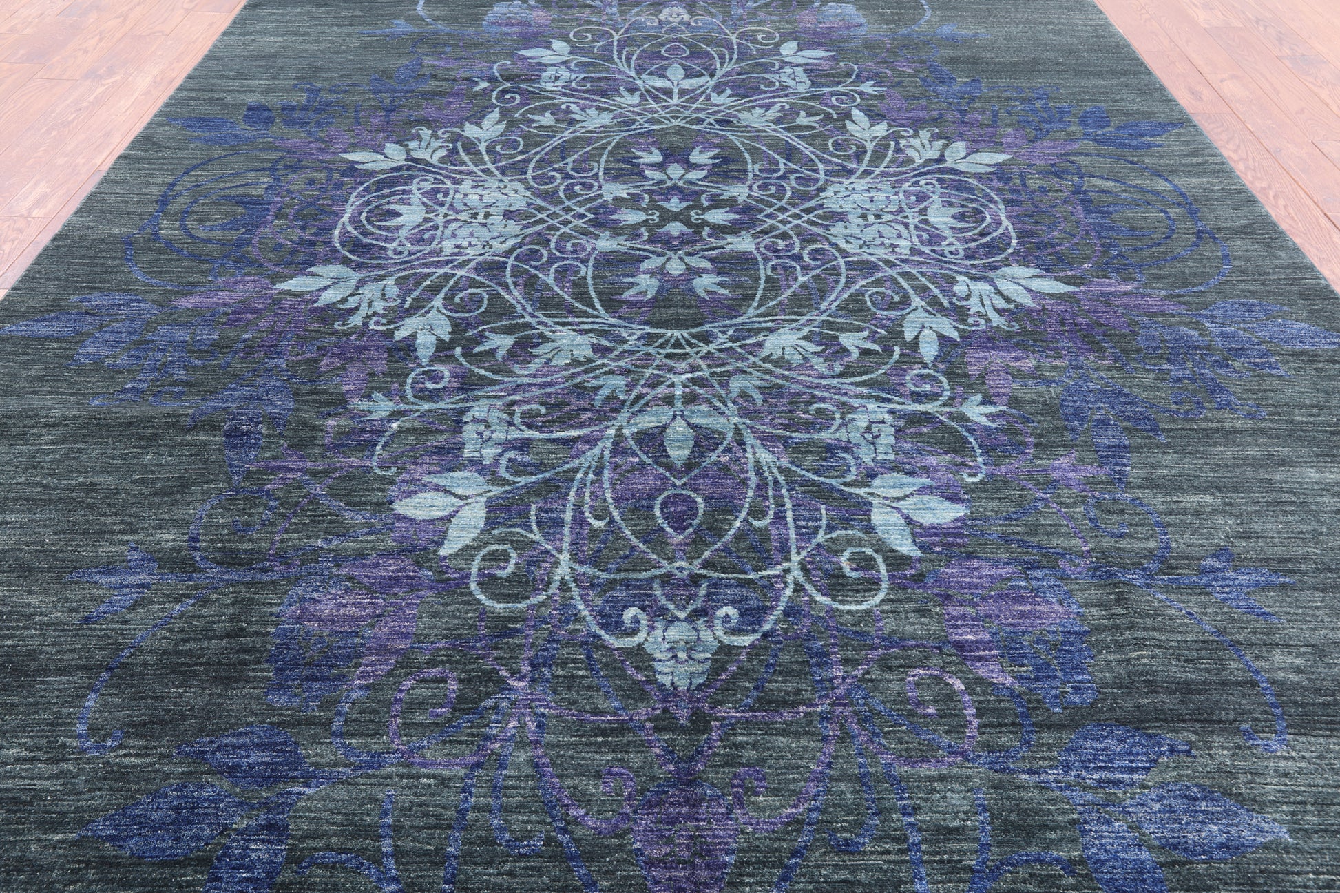 Green William Morris Handmade Wool Area Rug - 9' 3" X 12' 10" - Golden Nile