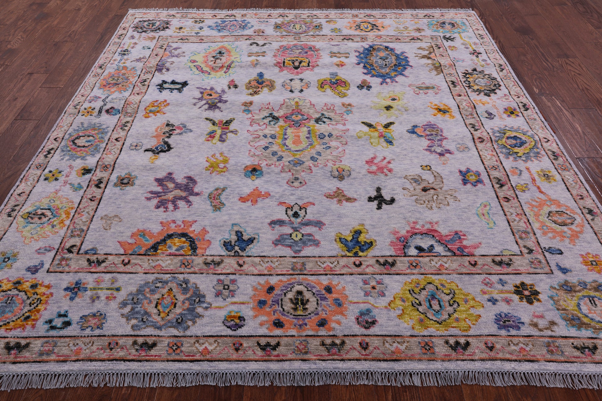 Grey Square Turkish Oushak Hand Knotted Wool Rug - 7' 11" X 8' 0" - Golden Nile