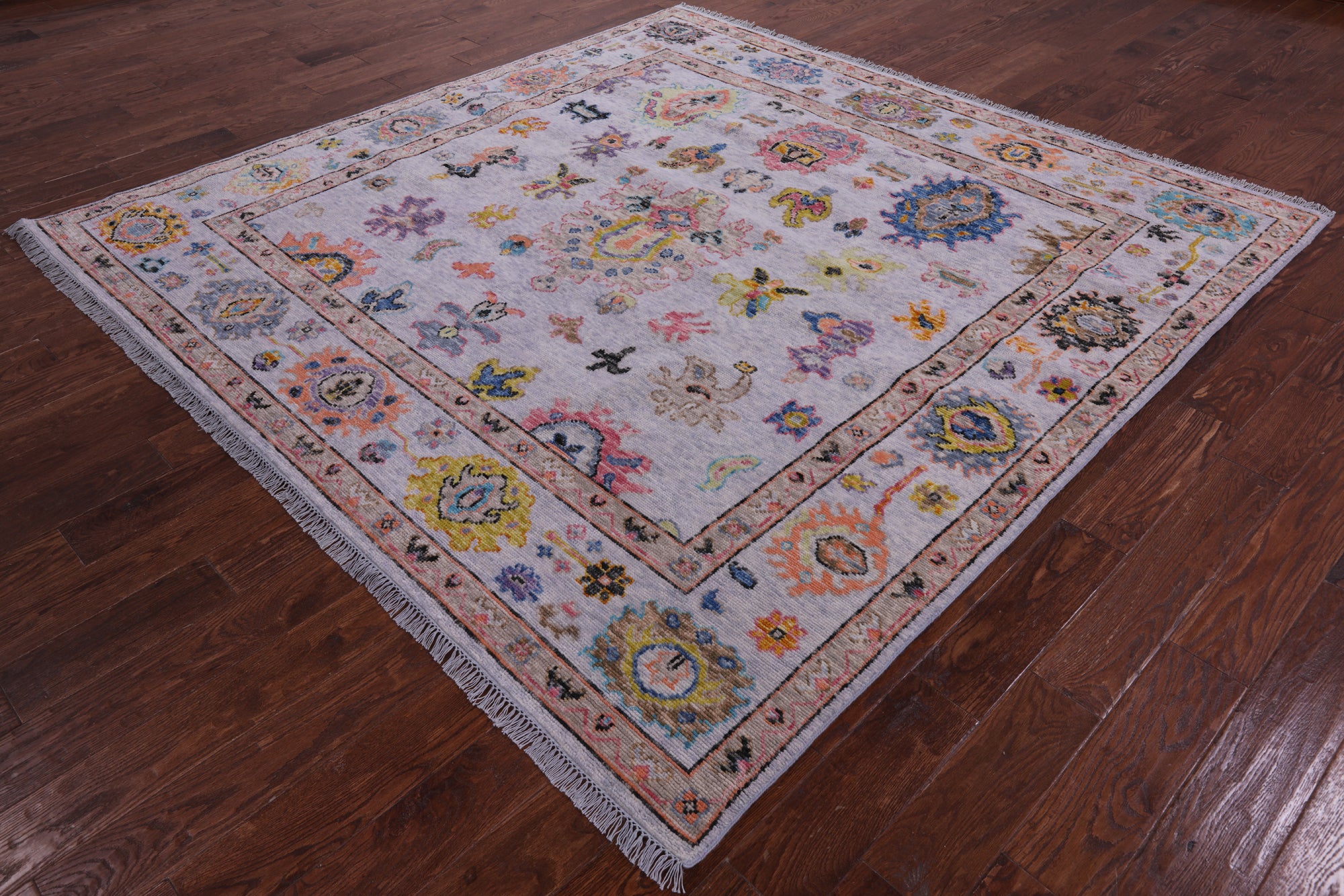 Grey Square Turkish Oushak Hand Knotted Wool Rug - 7' 11" X 8' 0" - Golden Nile