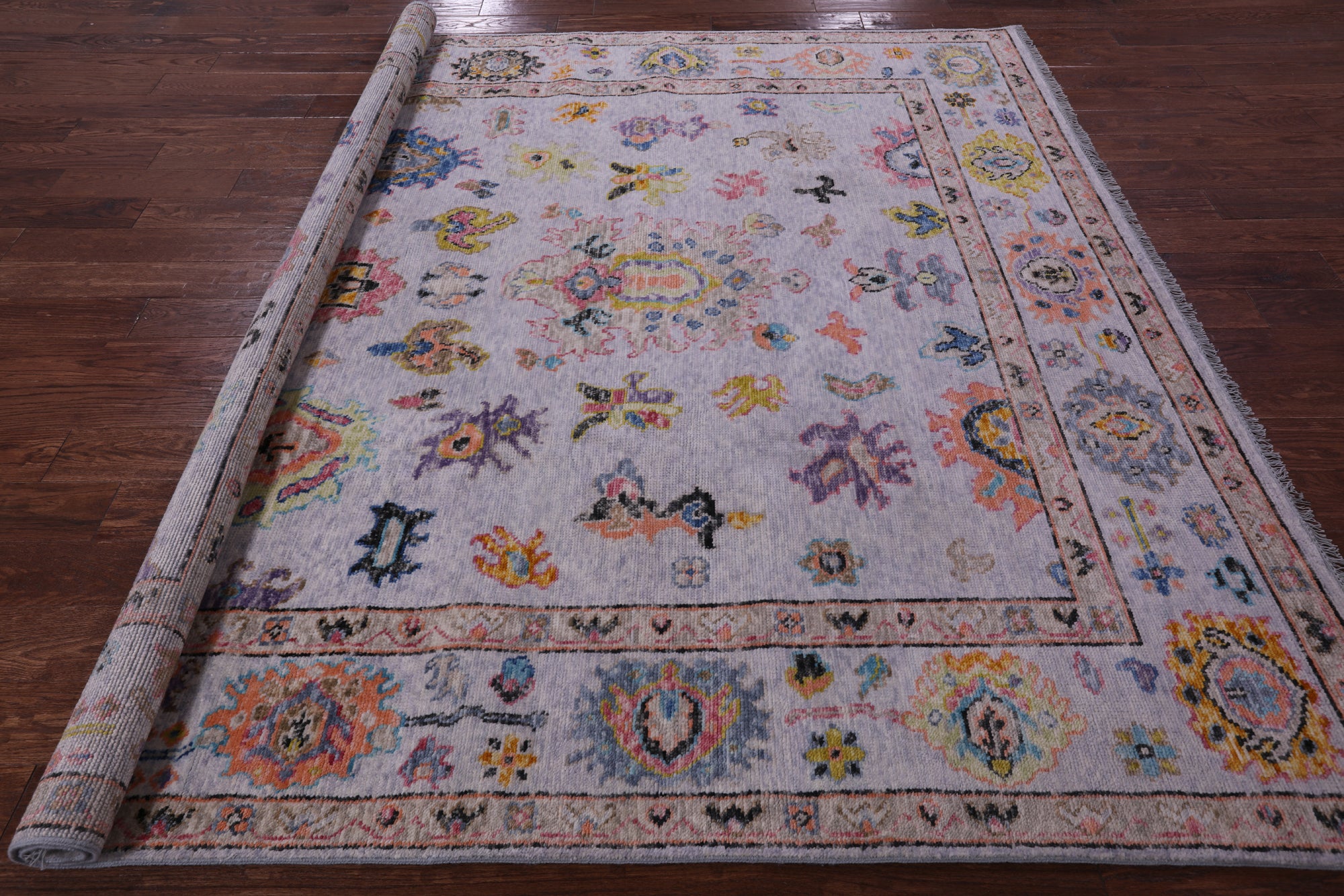 Grey Square Turkish Oushak Hand Knotted Wool Rug - 7' 11" X 8' 0" - Golden Nile