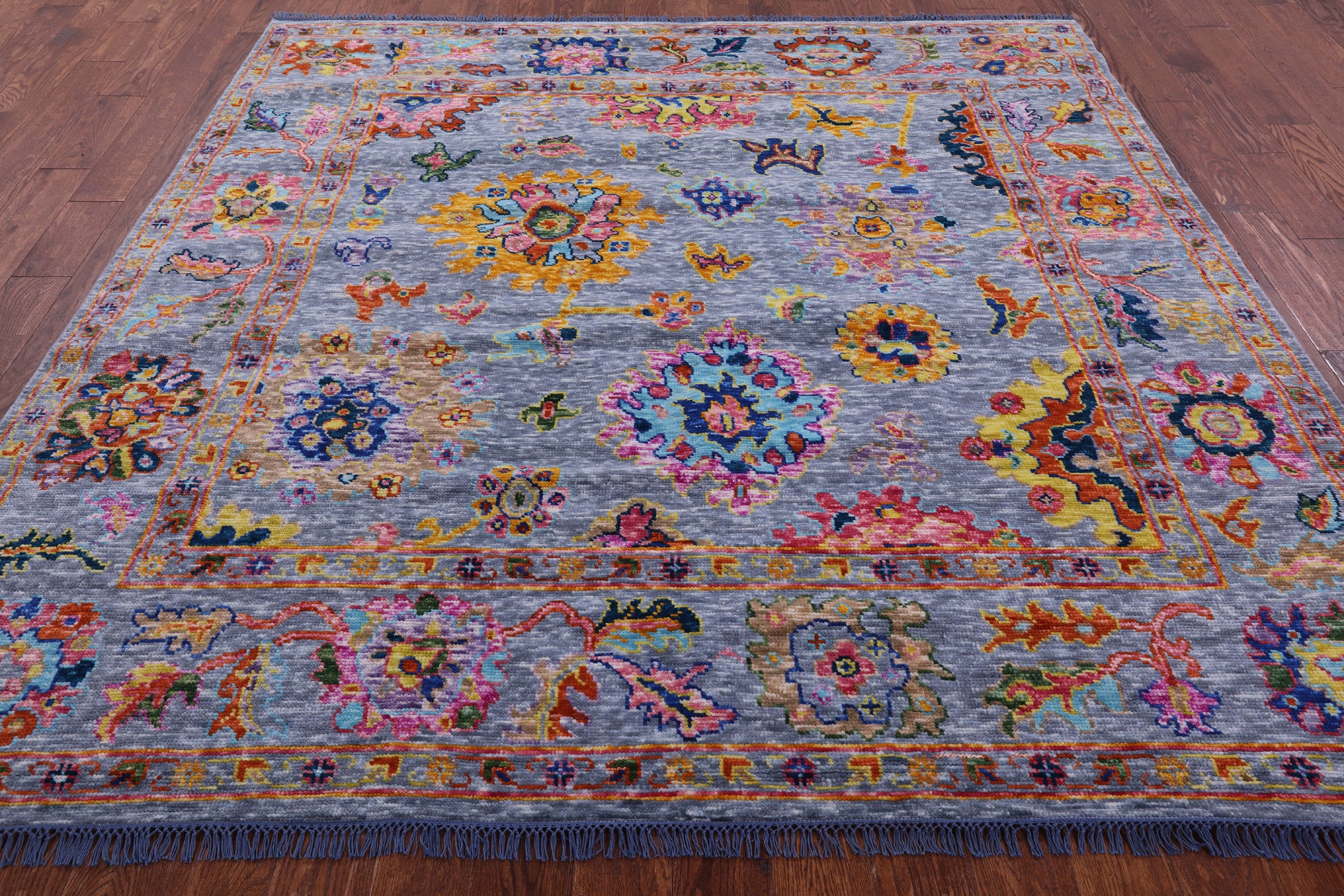 Grey Square Turkish Oushak Hand Knotted Wool Rug - 7' 11" X 8' 0" - Golden Nile