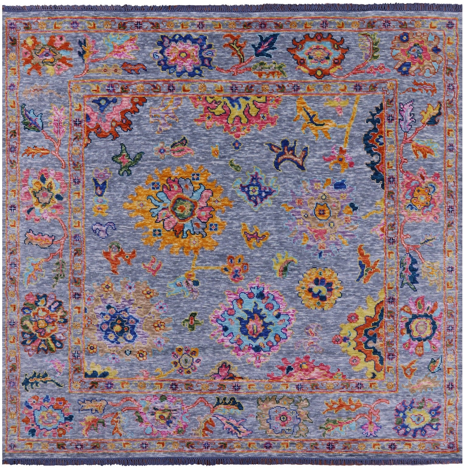 Grey Square Turkish Oushak Hand Knotted Wool Rug - 7' 11" X 8' 0" - Golden Nile