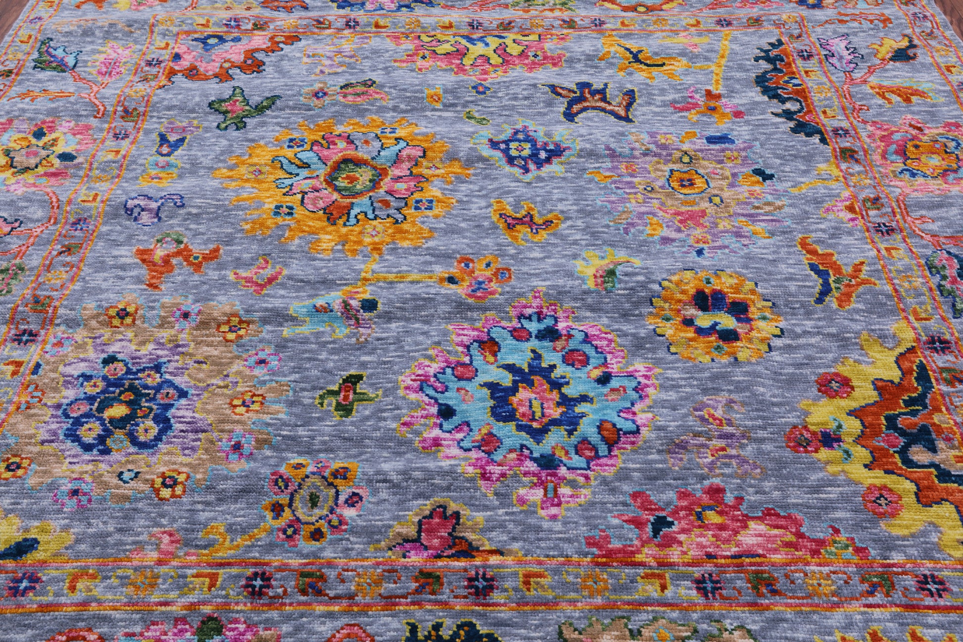 Grey Square Turkish Oushak Hand Knotted Wool Rug - 7' 11" X 8' 0" - Golden Nile