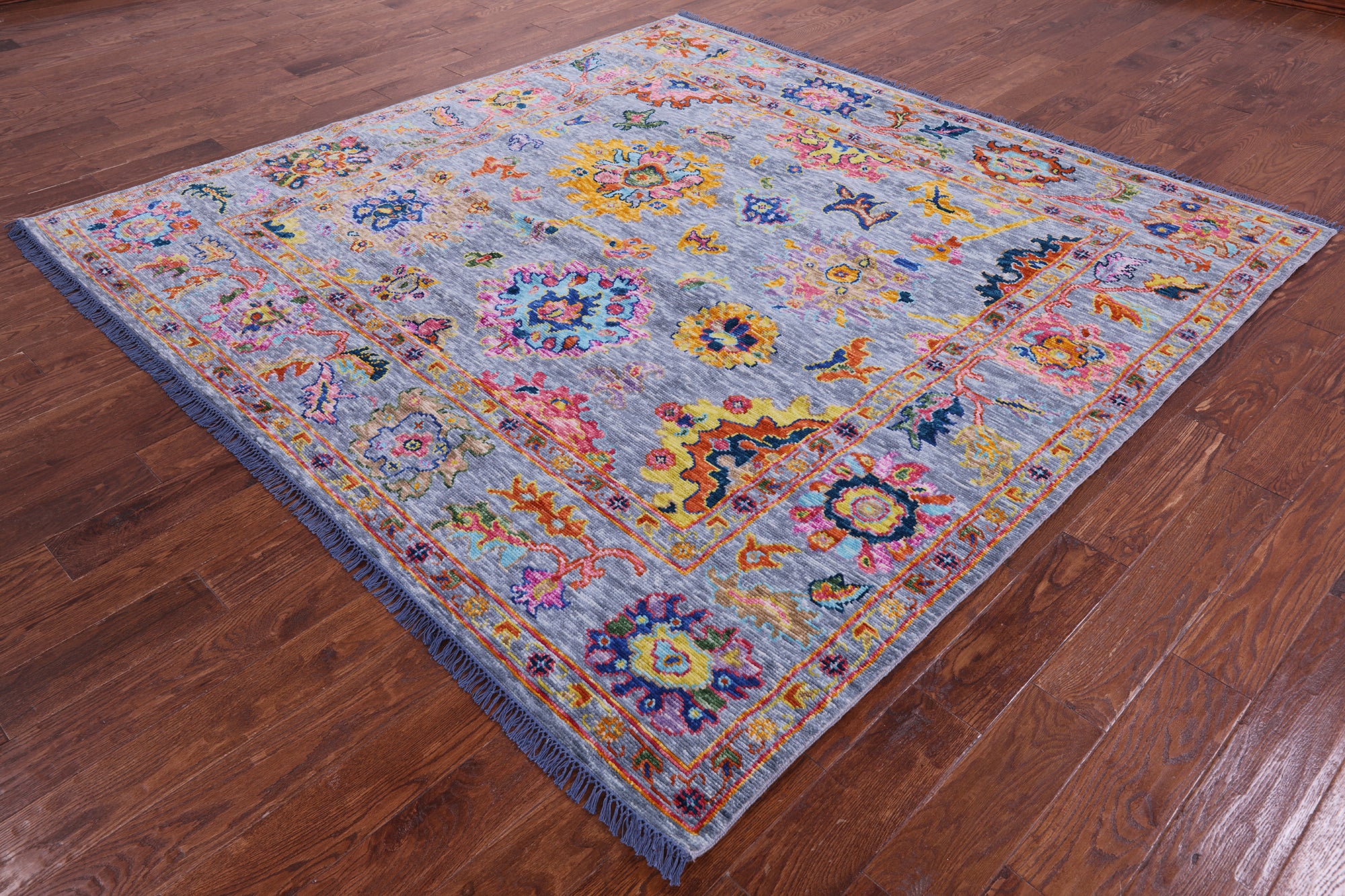 Grey Square Turkish Oushak Hand Knotted Wool Rug - 7' 11" X 8' 0" - Golden Nile