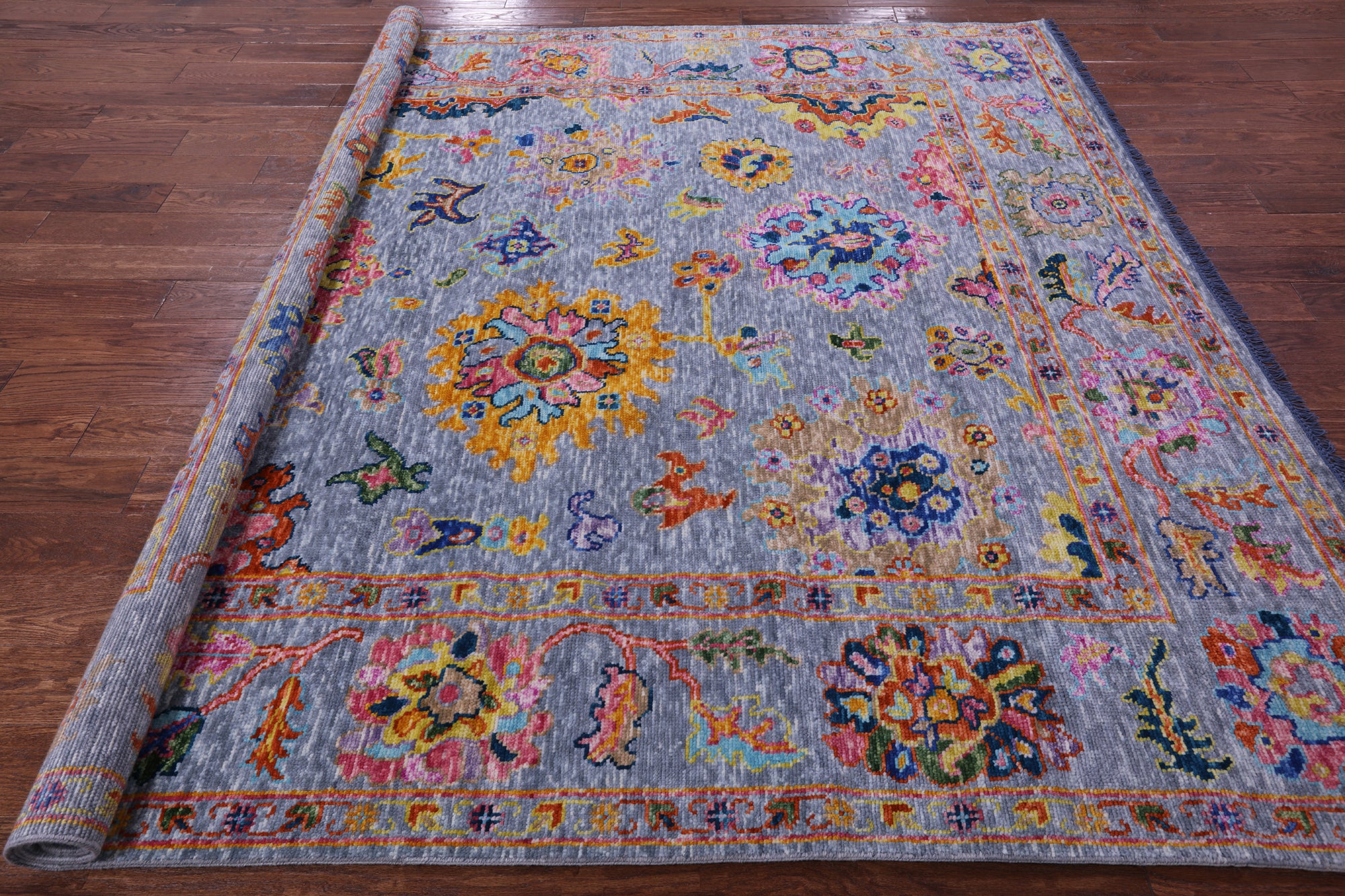 Grey Square Turkish Oushak Hand Knotted Wool Rug - 7' 11" X 8' 0" - Golden Nile