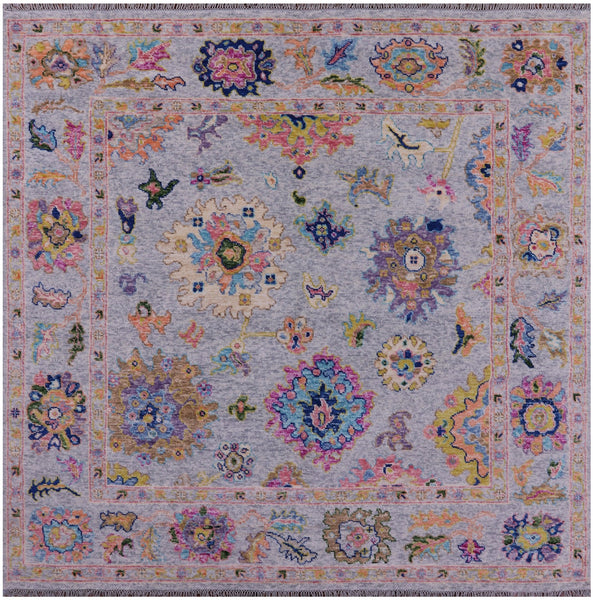 Grey Square Turkish Oushak Hand Knotted Wool Rug - 8' 1" X 8' 3" - Golden Nile