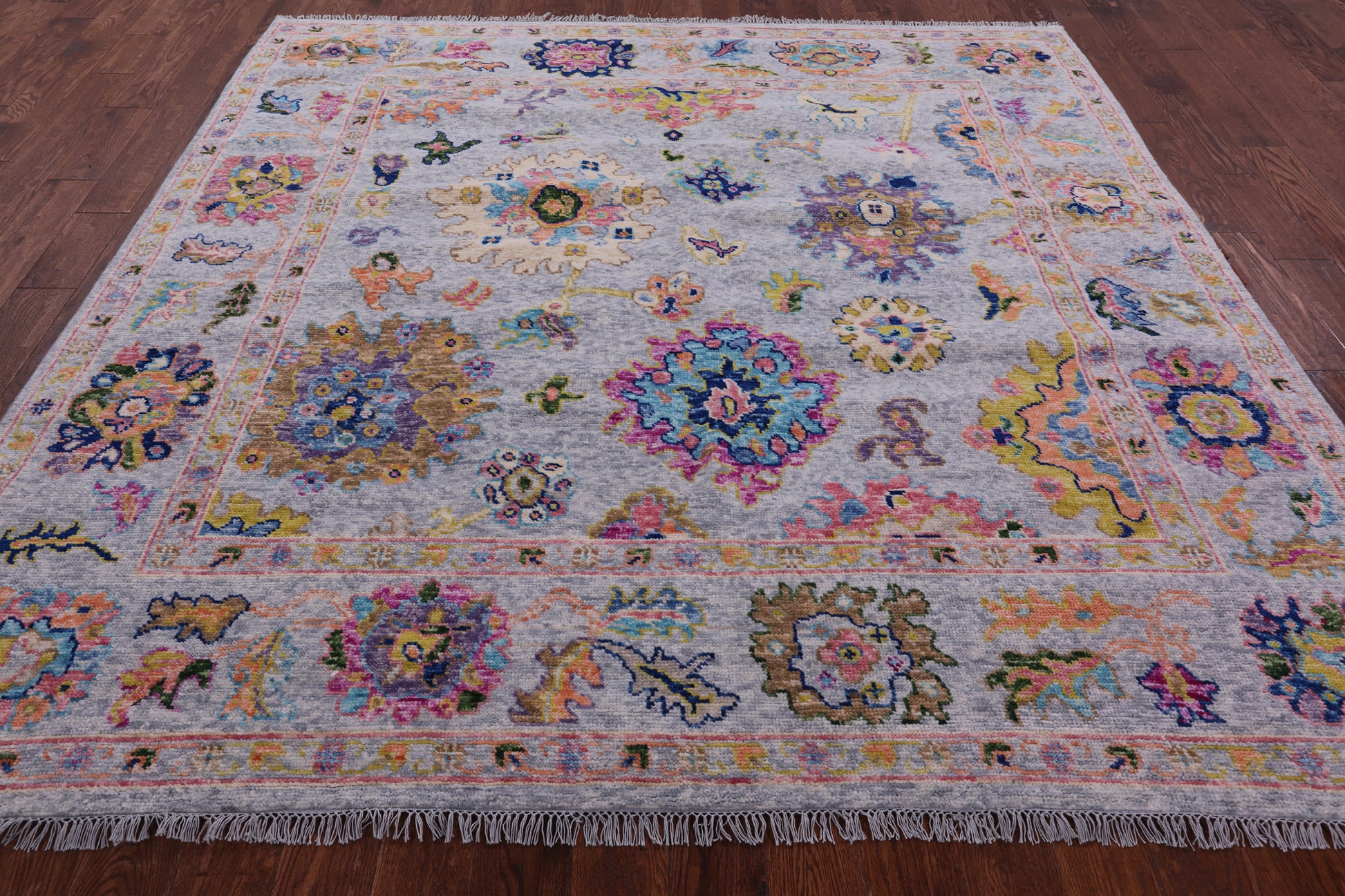 Grey Square Turkish Oushak Hand Knotted Wool Rug - 8' 1" X 8' 3" - Golden Nile