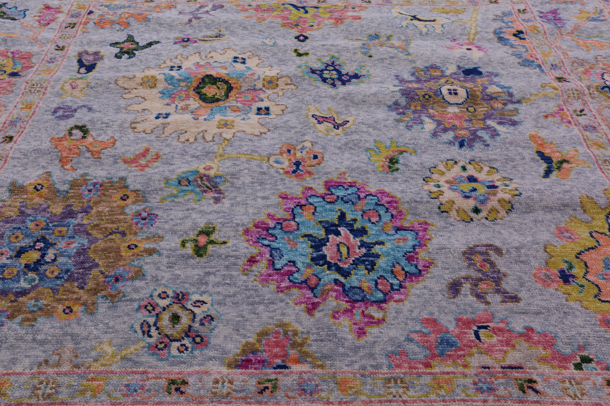 Grey Square Turkish Oushak Hand Knotted Wool Rug - 8' 1" X 8' 3" - Golden Nile