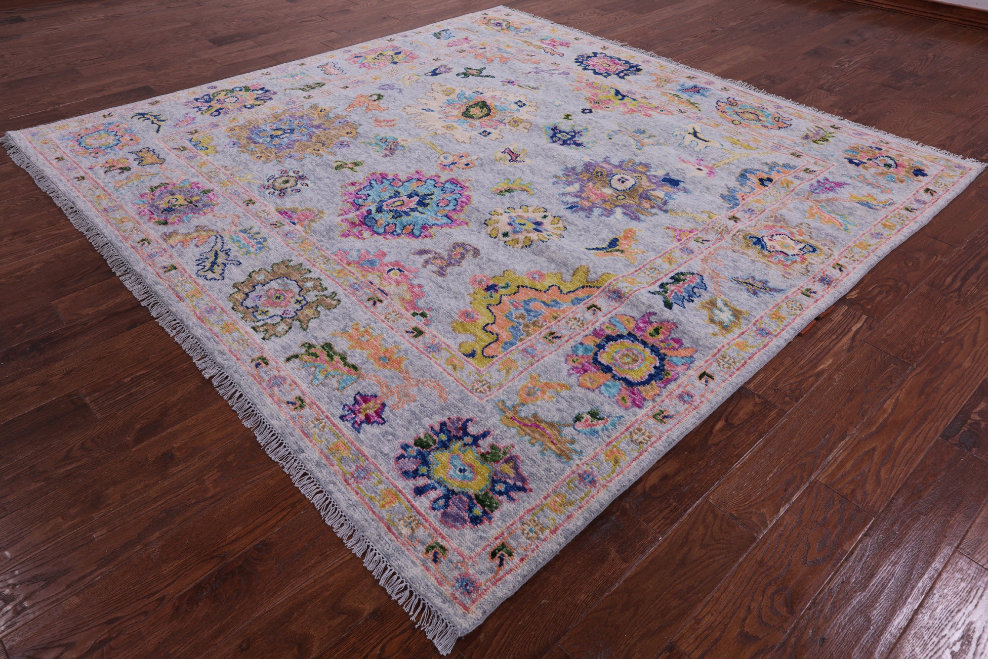 Grey Square Turkish Oushak Hand Knotted Wool Rug - 8' 1" X 8' 3" - Golden Nile