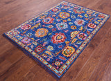 Blue Turkish Oushak Hand Knotted Wool Rug - 4' 2" X 5' 10" - Golden Nile