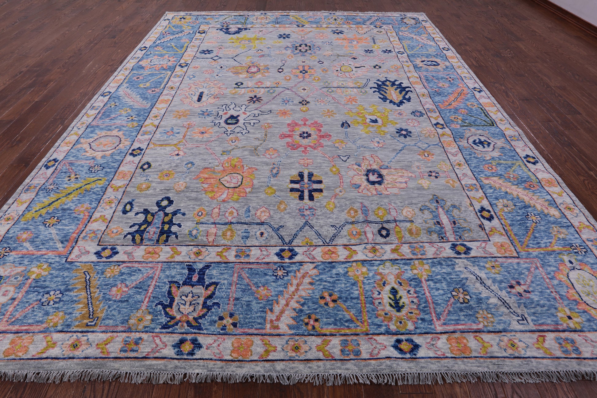 Grey Turkish Oushak Hand Knotted Wool Rug - 10' 4" X 13' 6" - Golden Nile