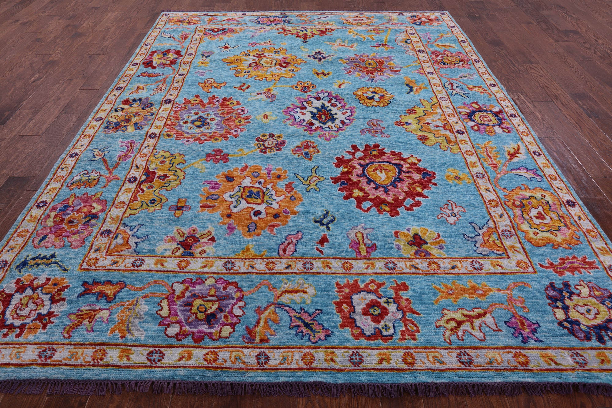 Blue Turkish Oushak Handmade Wool Rug - 8' 2" X 10' 4" - Golden Nile