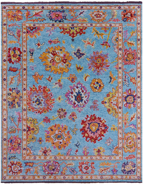 Blue Turkish Oushak Handmade Wool Rug - 8' 2" X 10' 4" - Golden Nile