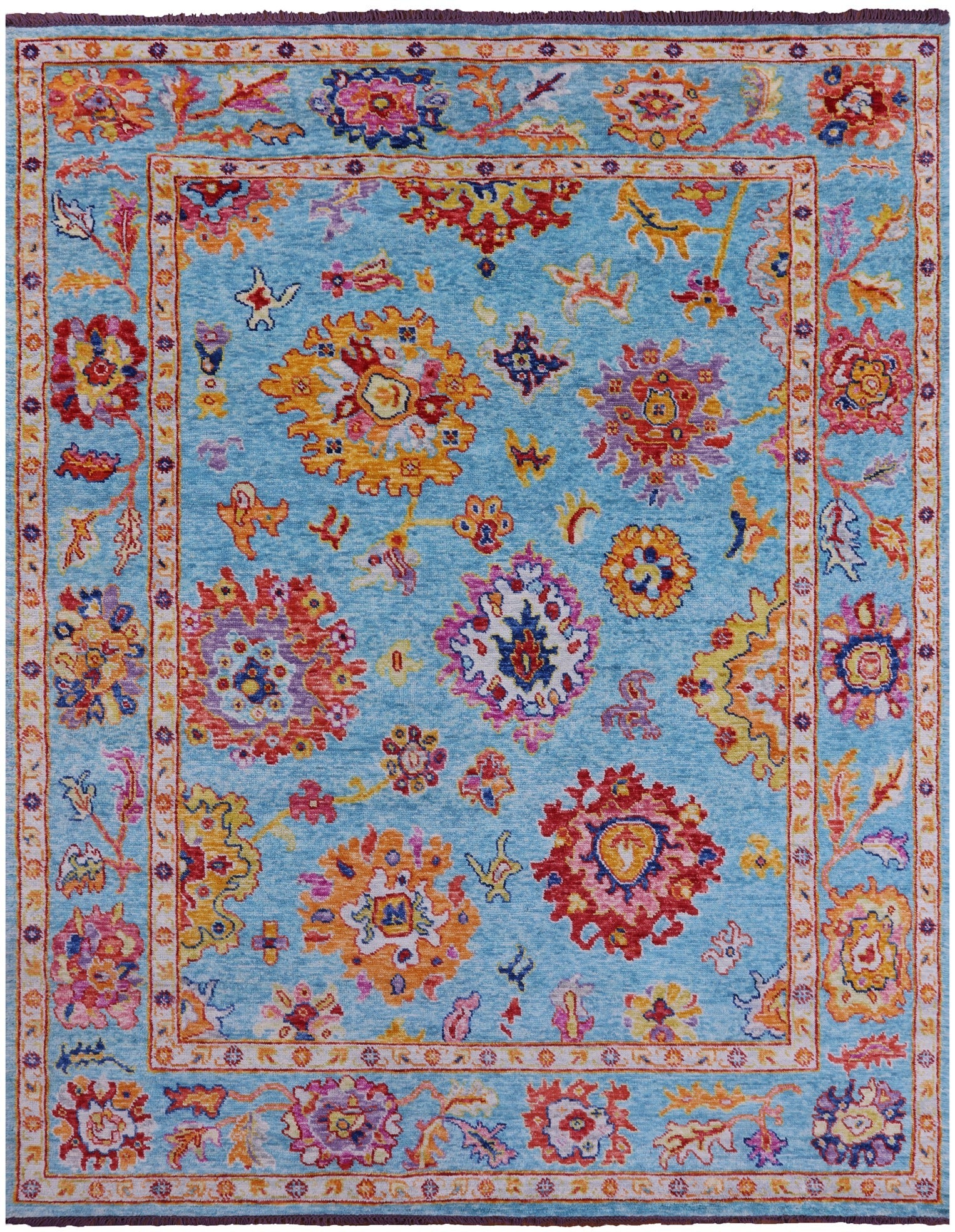 Blue Turkish Oushak Handmade Wool Rug - 8' 2" X 10' 4" - Golden Nile