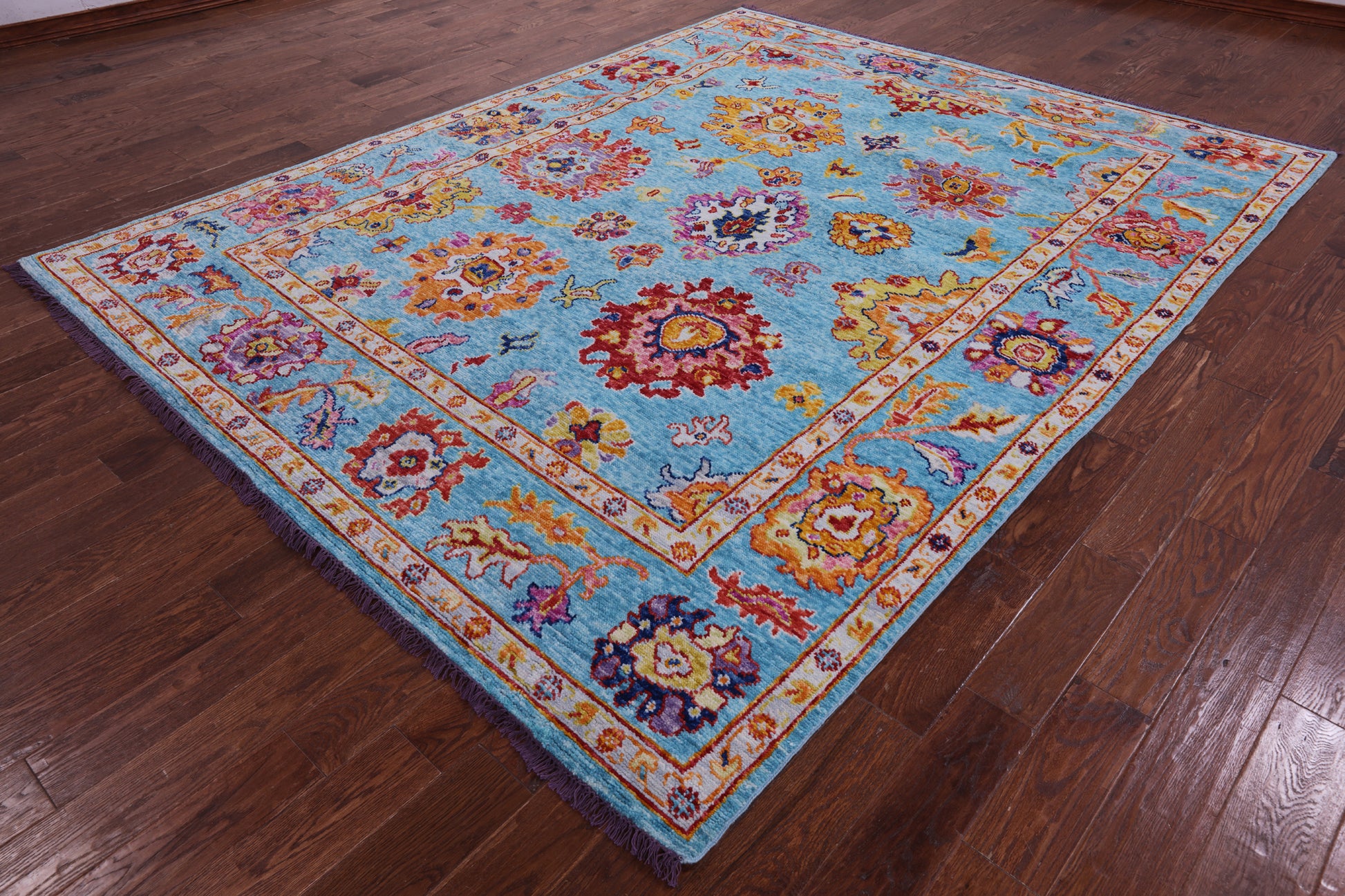 Blue Turkish Oushak Handmade Wool Rug - 8' 2" X 10' 4" - Golden Nile