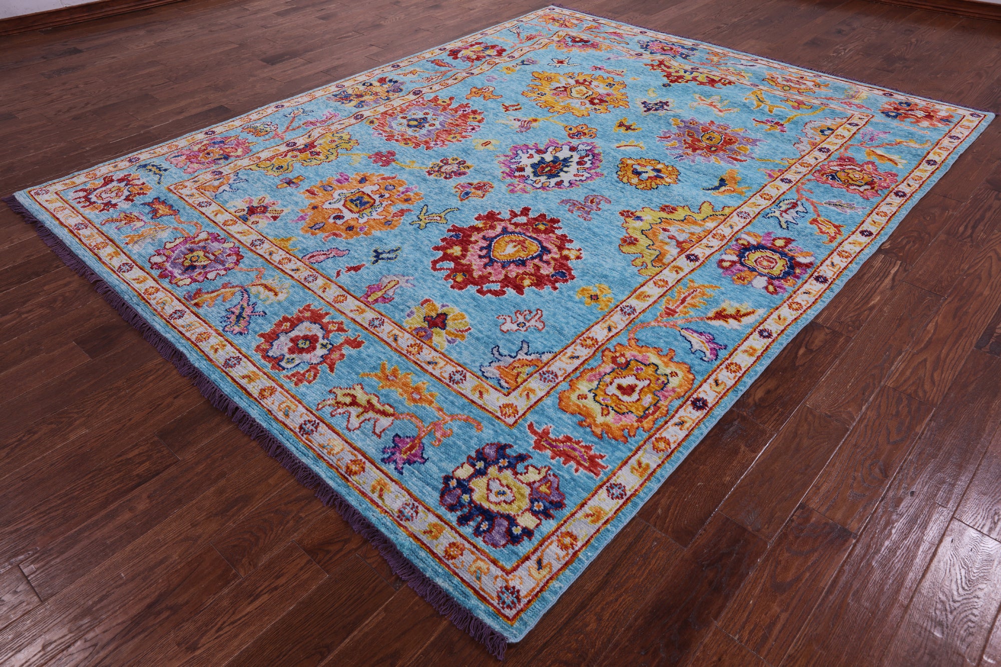 Blue Turkish Oushak Handmade Wool Rug - 8' 2" X 10' 4" - Golden Nile