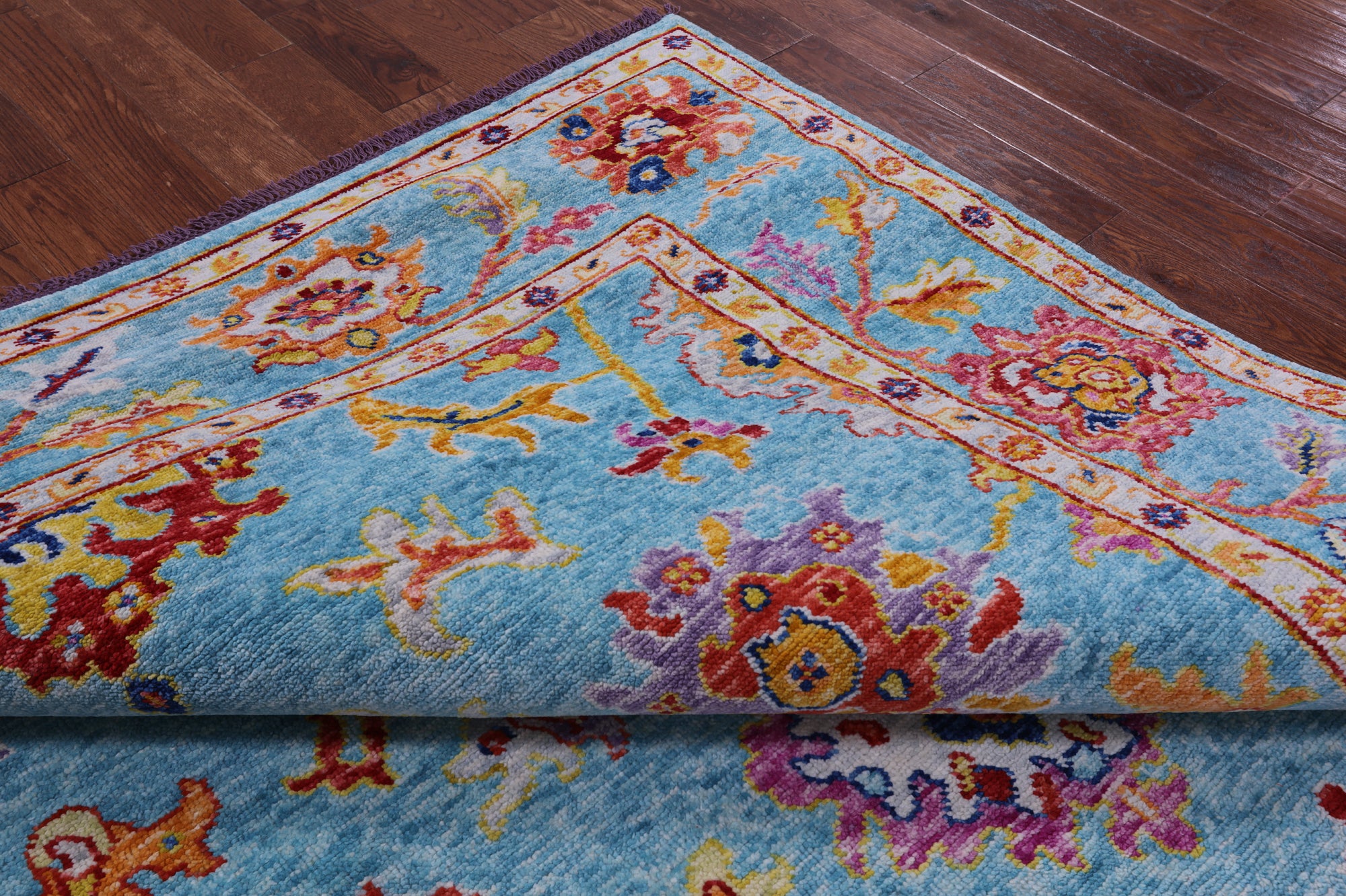 Blue Turkish Oushak Handmade Wool Rug - 8' 2" X 10' 4" - Golden Nile