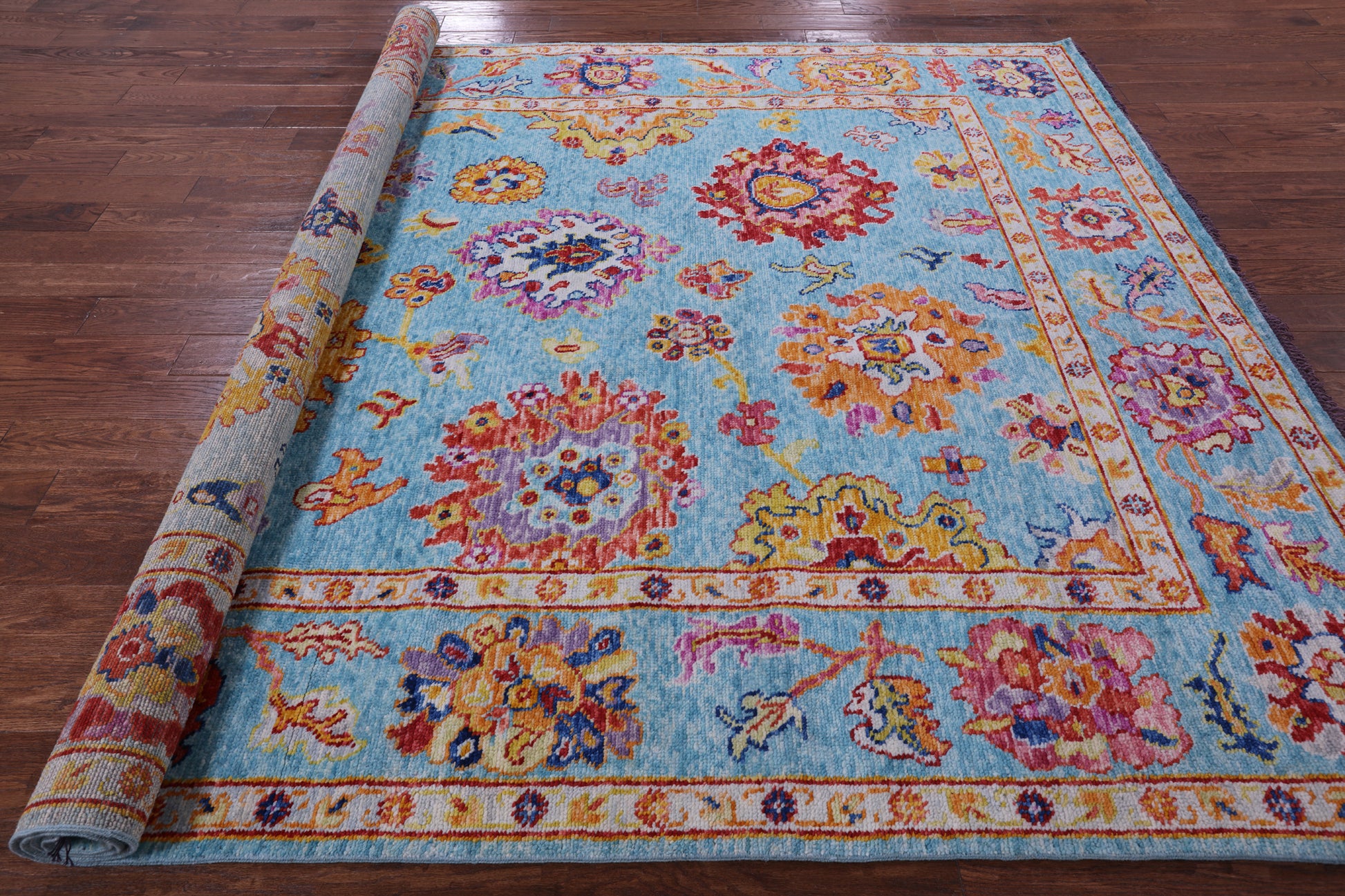 Blue Turkish Oushak Handmade Wool Rug - 8' 2" X 10' 4" - Golden Nile