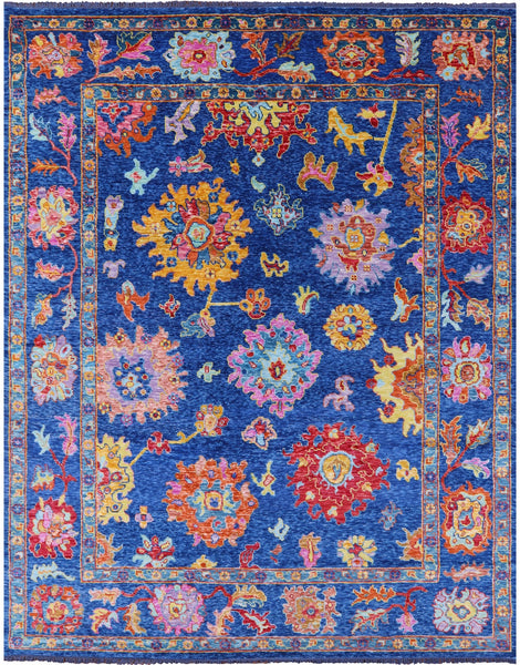 Blue Turkish Oushak Hand Knotted Wool Rug - 9' 2" X 11' 9" - Golden Nile