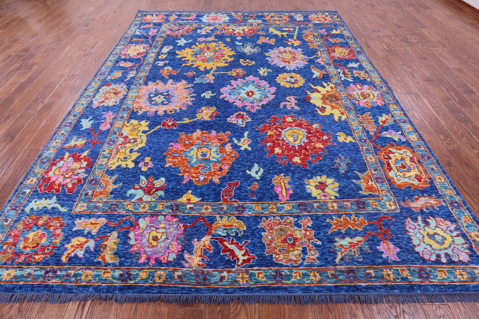 Blue Turkish Oushak Hand Knotted Wool Rug - 9' 2" X 11' 9" - Golden Nile