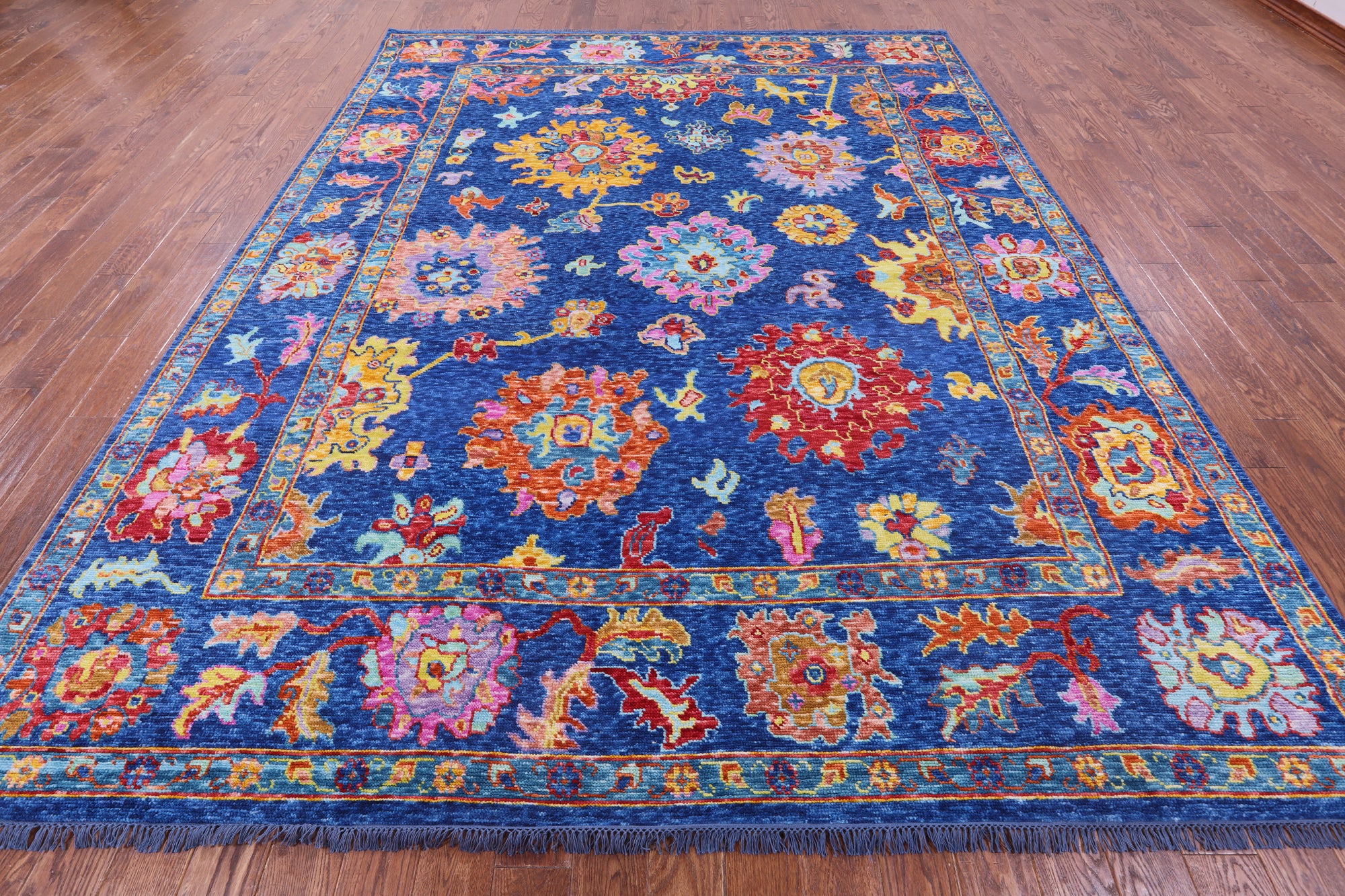 Blue Turkish Oushak Hand Knotted Wool Rug - 9' 2" X 11' 9" - Golden Nile
