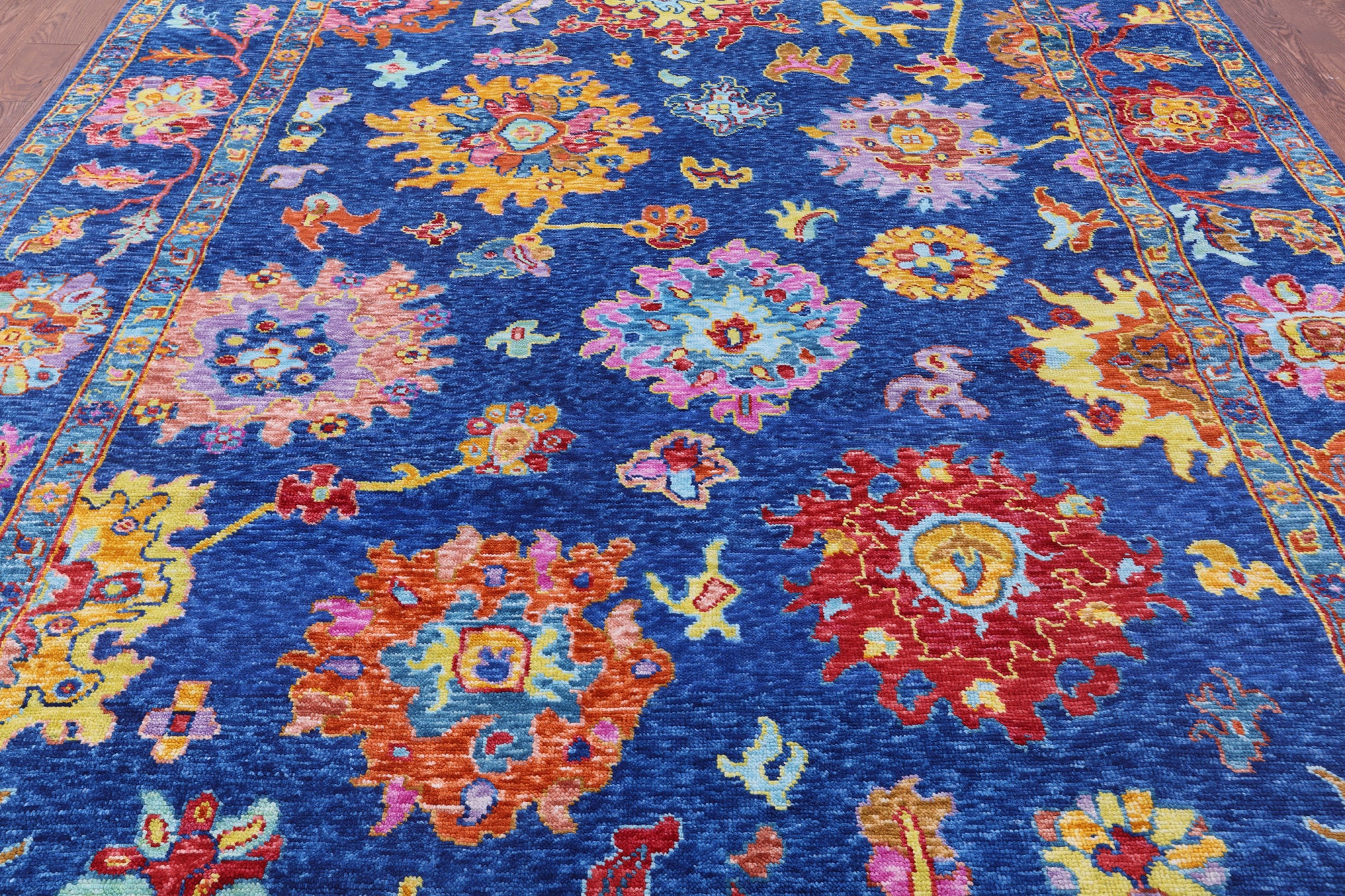 Blue Turkish Oushak Hand Knotted Wool Rug - 9' 2" X 11' 9" - Golden Nile