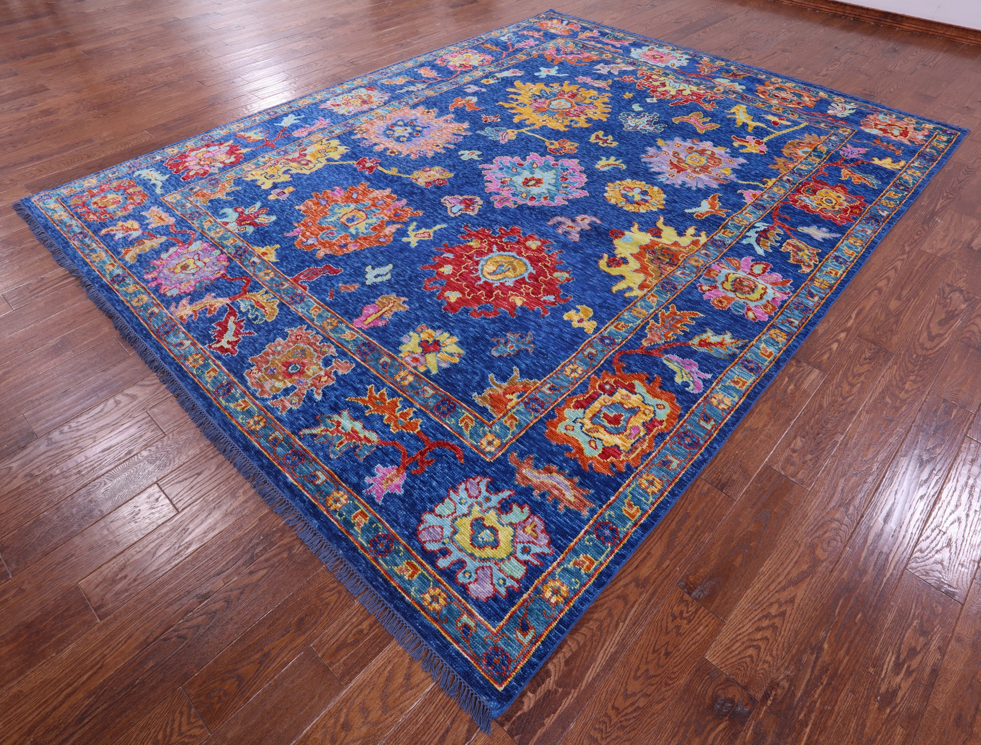 Blue Turkish Oushak Hand Knotted Wool Rug - 9' 2" X 11' 9" - Golden Nile