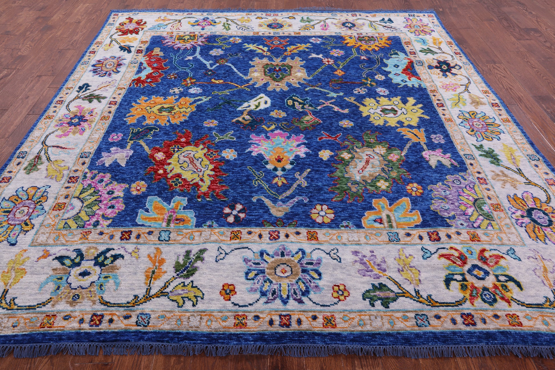 Blue Square Turkish Oushak Hand Knotted Wool Rug - 9' 1" X 9' 2" - Golden Nile