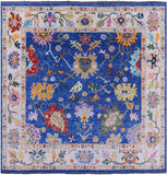 Blue Square Turkish Oushak Hand Knotted Wool Rug - 9' 1" X 9' 2" - Golden Nile