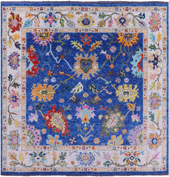 Blue Square Turkish Oushak Hand Knotted Wool Rug - 9' 1" X 9' 2" - Golden Nile