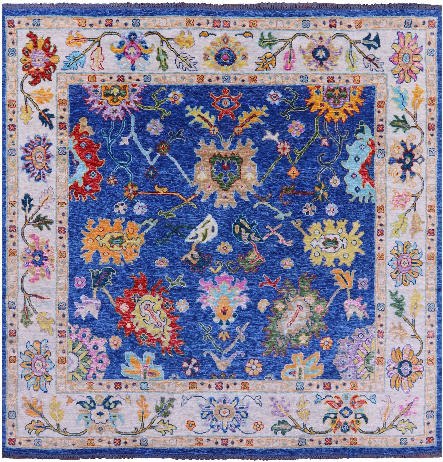 Blue Square Turkish Oushak Hand Knotted Wool Rug - 9' 1" X 9' 2" - Golden Nile