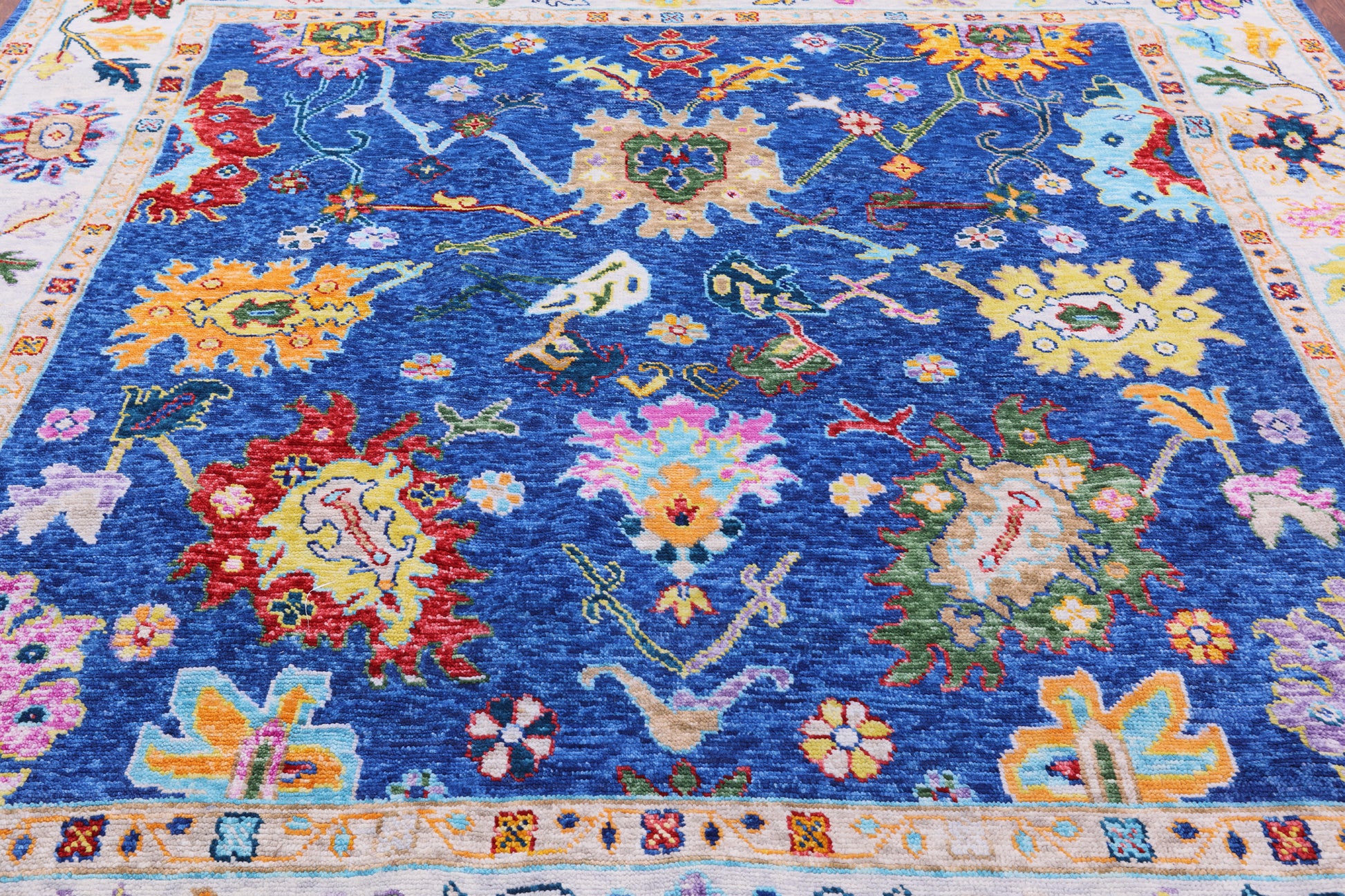 Blue Square Turkish Oushak Hand Knotted Wool Rug - 9' 1" X 9' 2" - Golden Nile