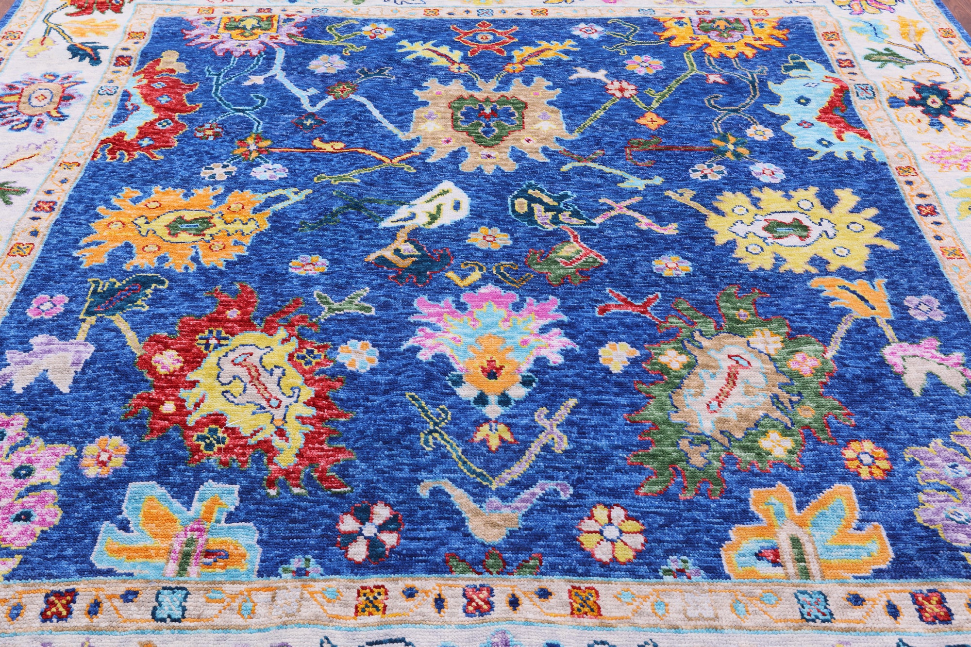 Blue Square Turkish Oushak Hand Knotted Wool Rug - 9' 1" X 9' 2" - Golden Nile