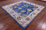 Blue Square Turkish Oushak Hand Knotted Wool Rug - 9' 1" X 9' 2" - Golden Nile