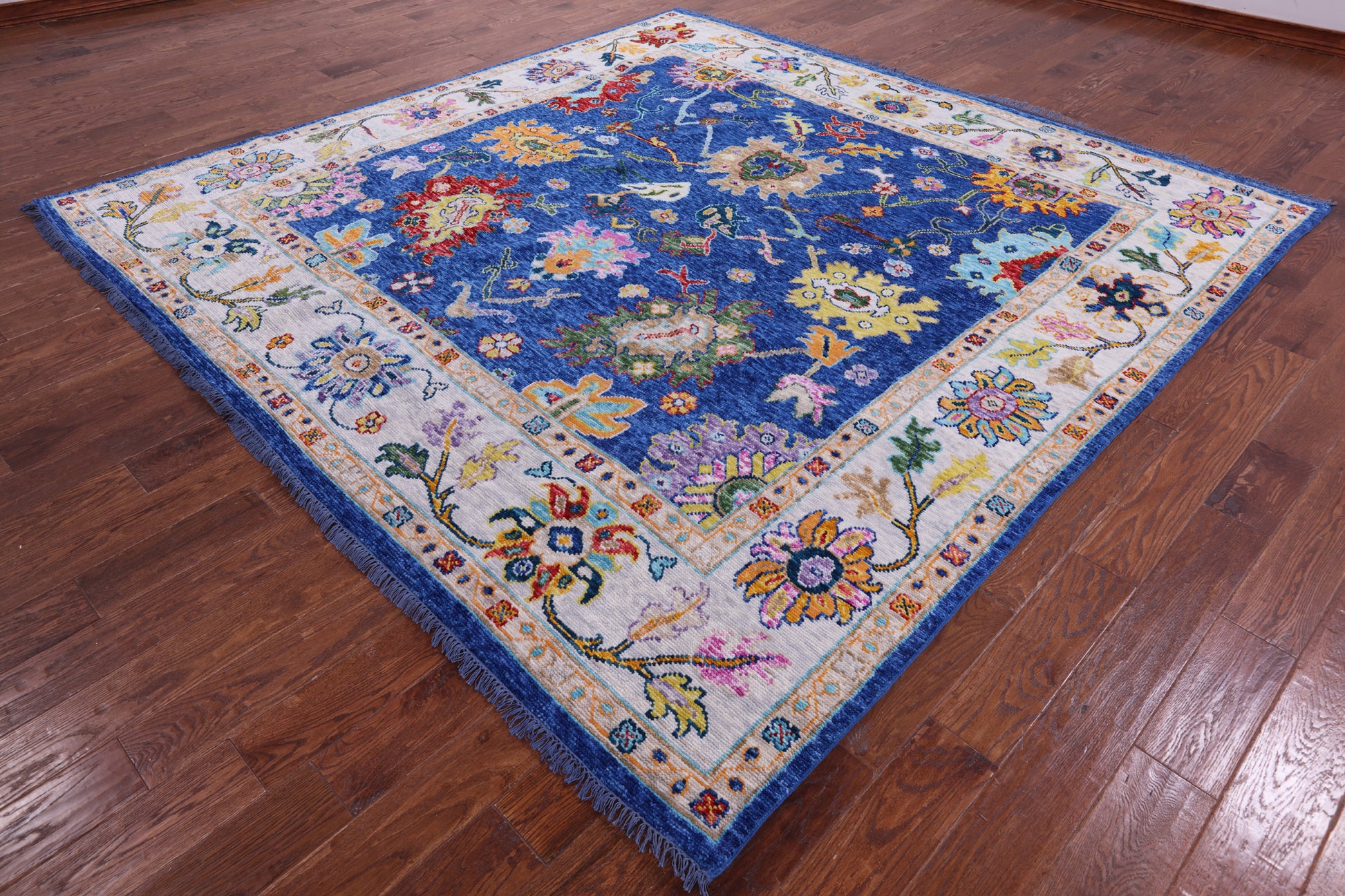 Blue Square Turkish Oushak Hand Knotted Wool Rug - 9' 1" X 9' 2" - Golden Nile