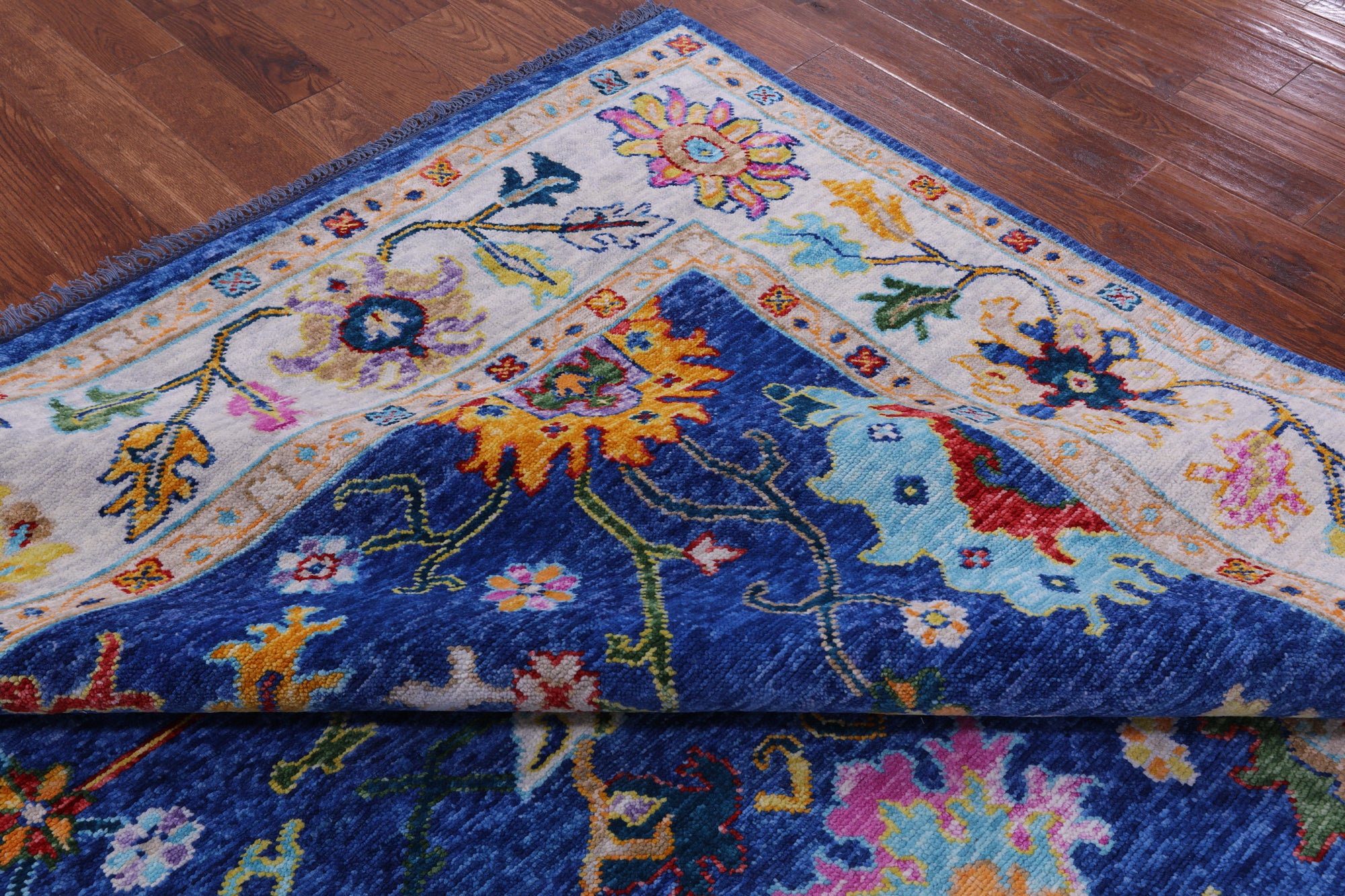 Blue Square Turkish Oushak Hand Knotted Wool Rug - 9' 1" X 9' 2" - Golden Nile