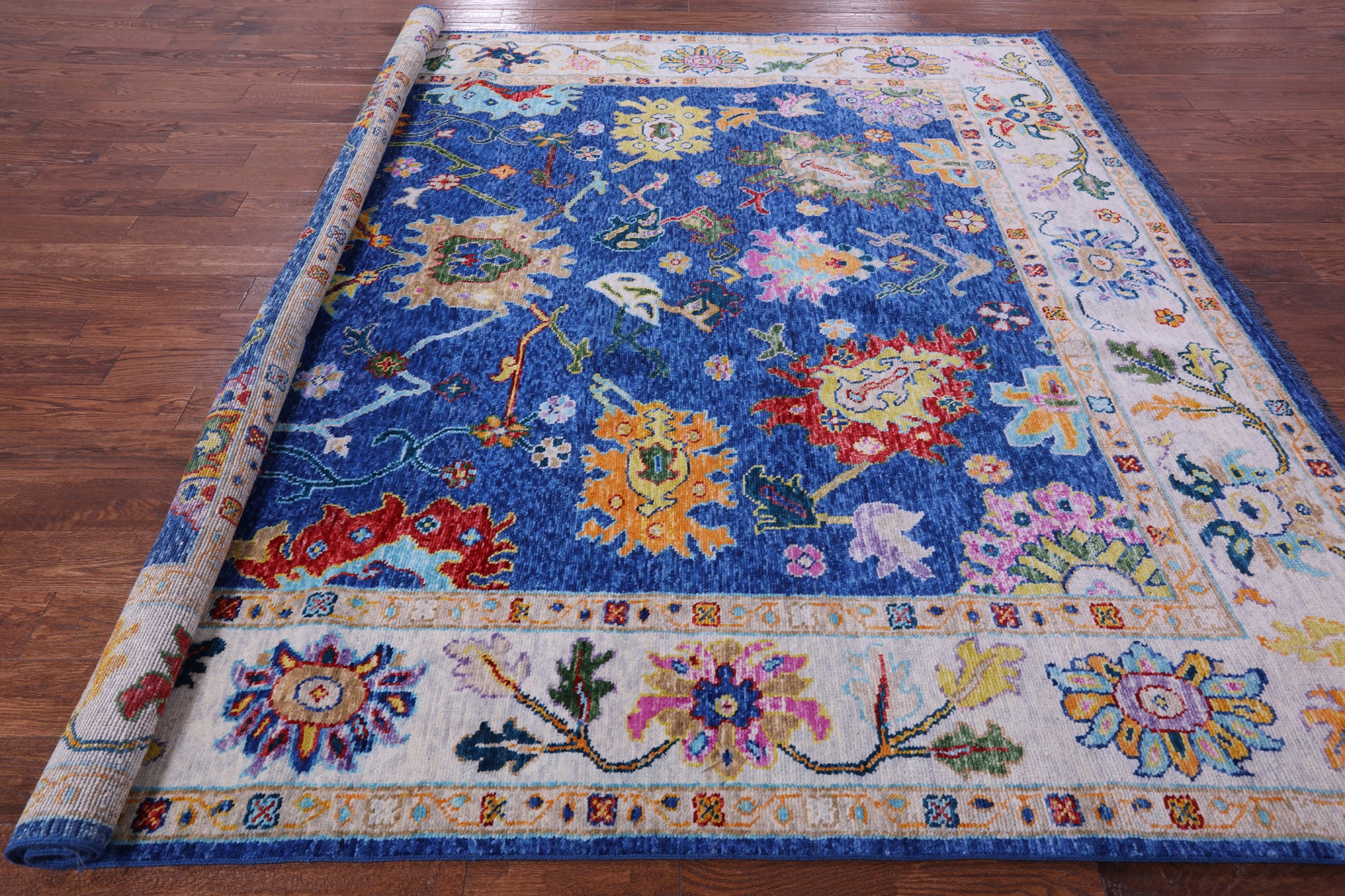 Blue Square Turkish Oushak Hand Knotted Wool Rug - 9' 1" X 9' 2" - Golden Nile