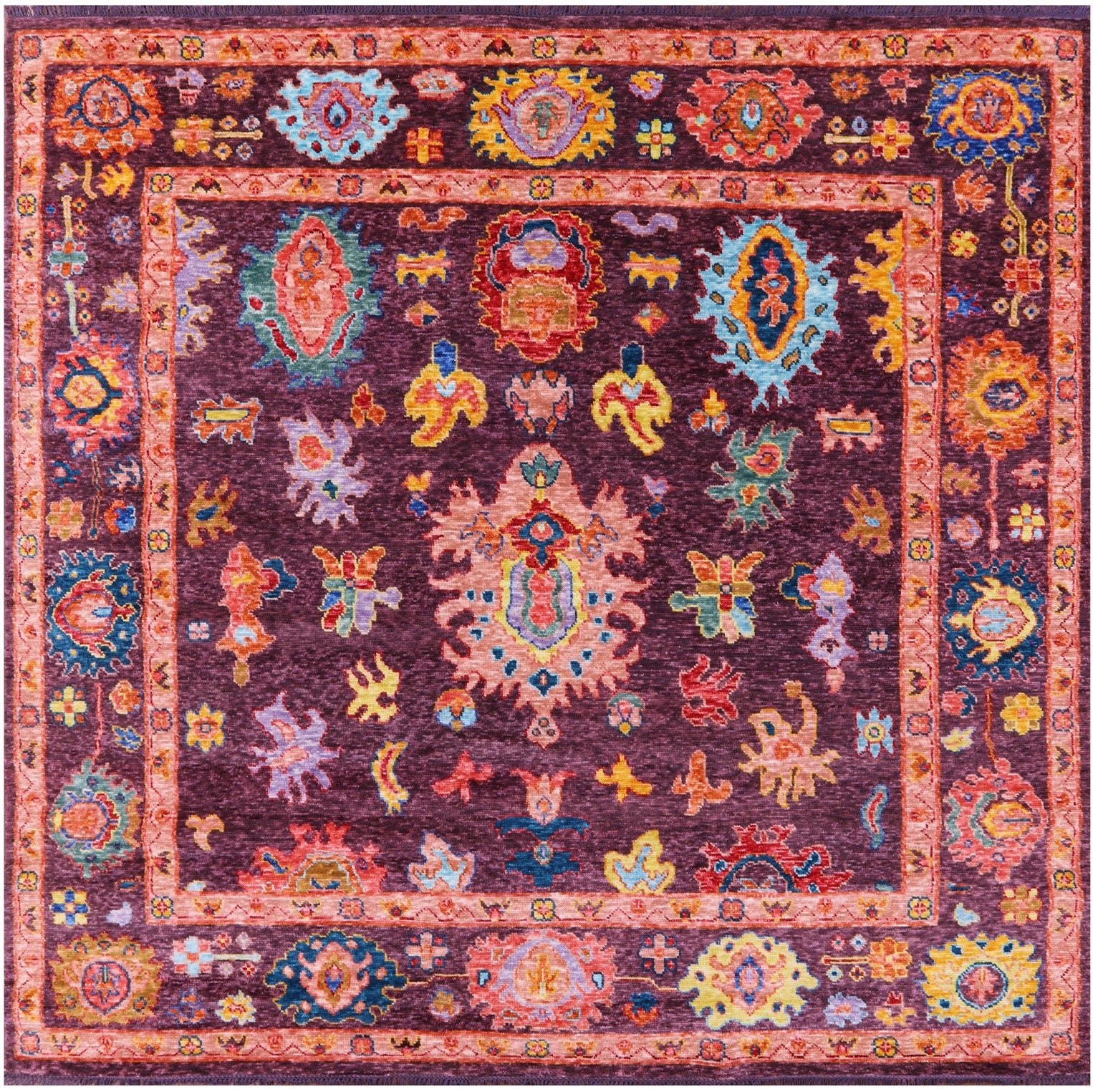 Square Turkish Oushak Hand Knotted Wool Rug - 8' 11" X 9' 1" - Golden Nile