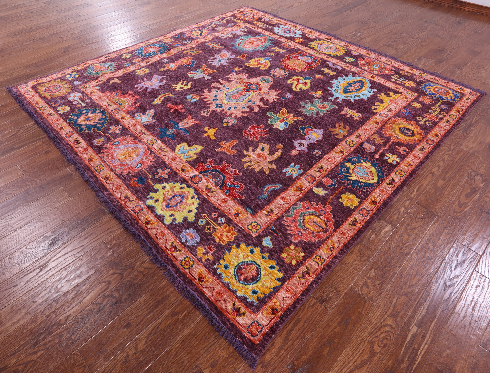 Square Turkish Oushak Hand Knotted Wool Rug - 8' 11" X 9' 1" - Golden Nile