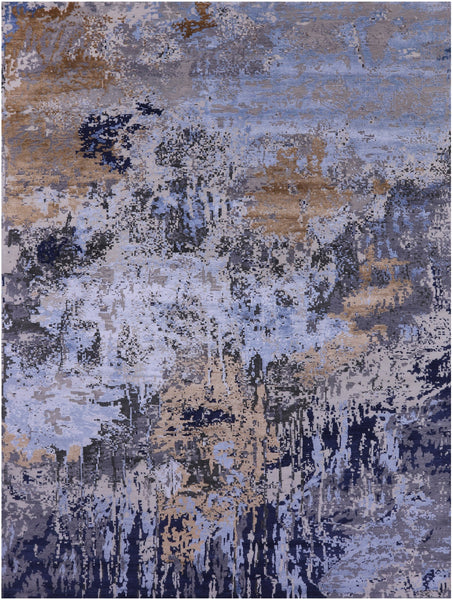 Abstract Contemporary Hand Knotted Wool & Silk Rug - 8' 10" X 12' 1" - Golden Nile