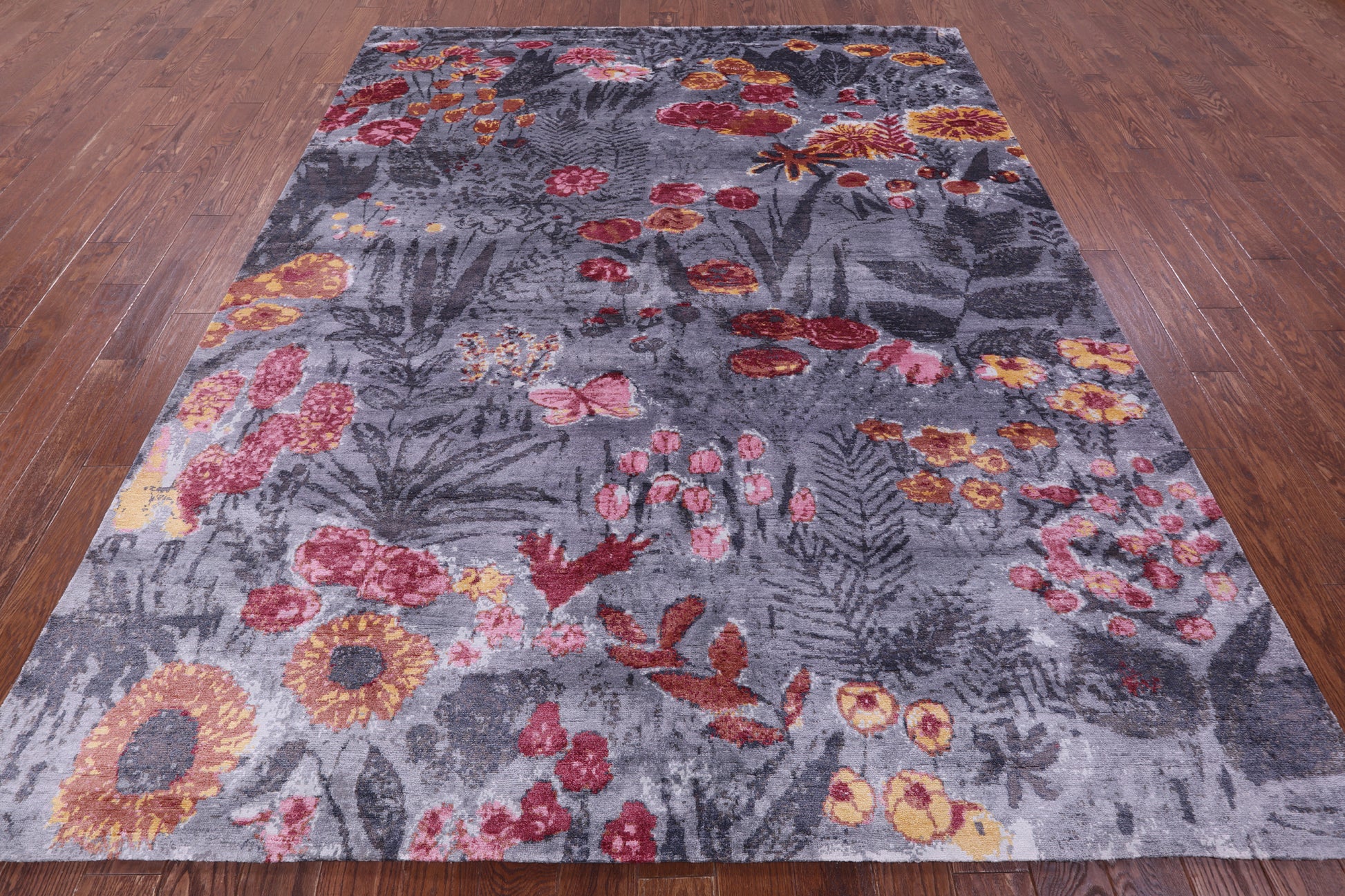 Contemporary Hand Knotted 100% Silk Rug - 8' 0" X 9' 11" - Golden Nile