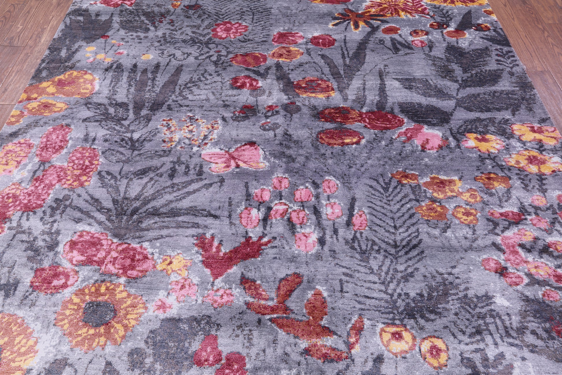 Contemporary Hand Knotted 100% Silk Rug - 8' 0" X 9' 11" - Golden Nile